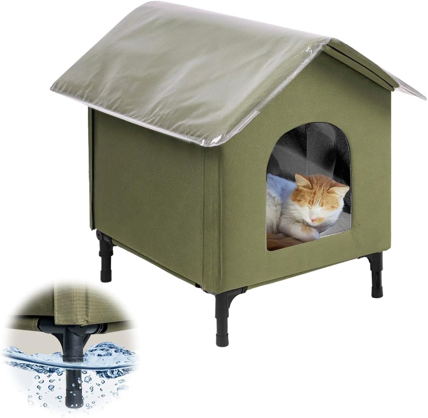 Large Weatherproof Cat House for Outdoor Cats with Soft Pad