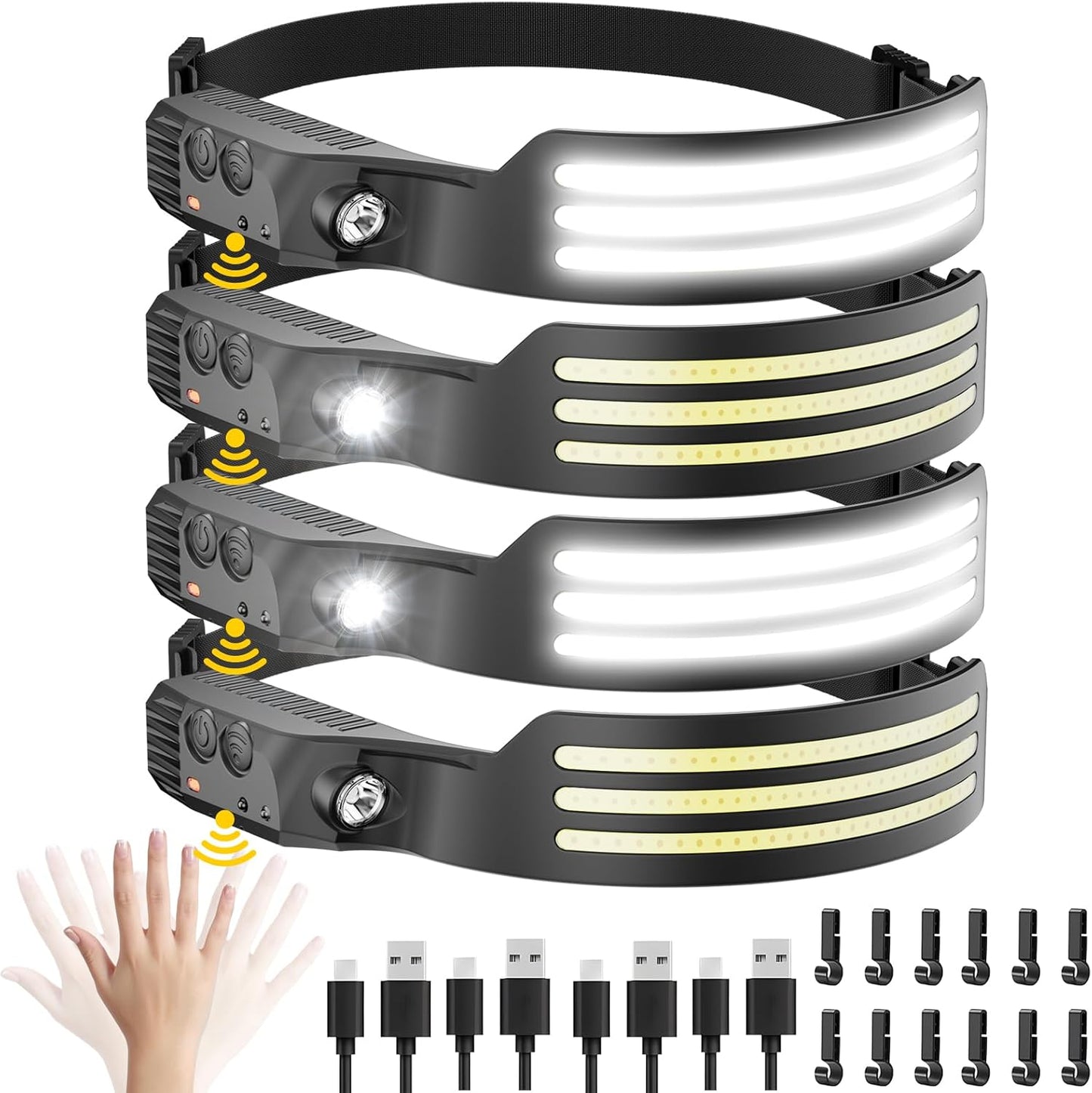 Rechargeable Headlamp 4PCS with Motion Sensor for Outdoor Use