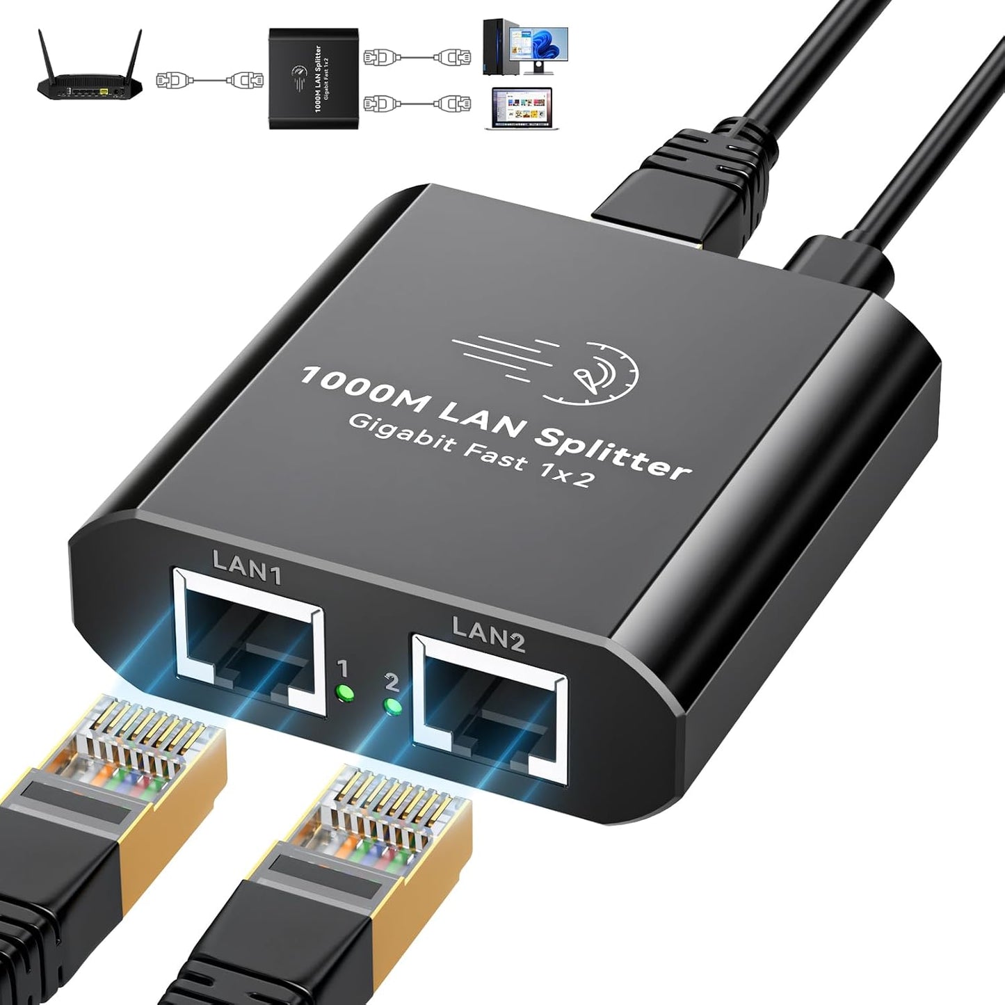 High Speed Ethernet Splitter 1 to 2 - Gigabit Network Splitter