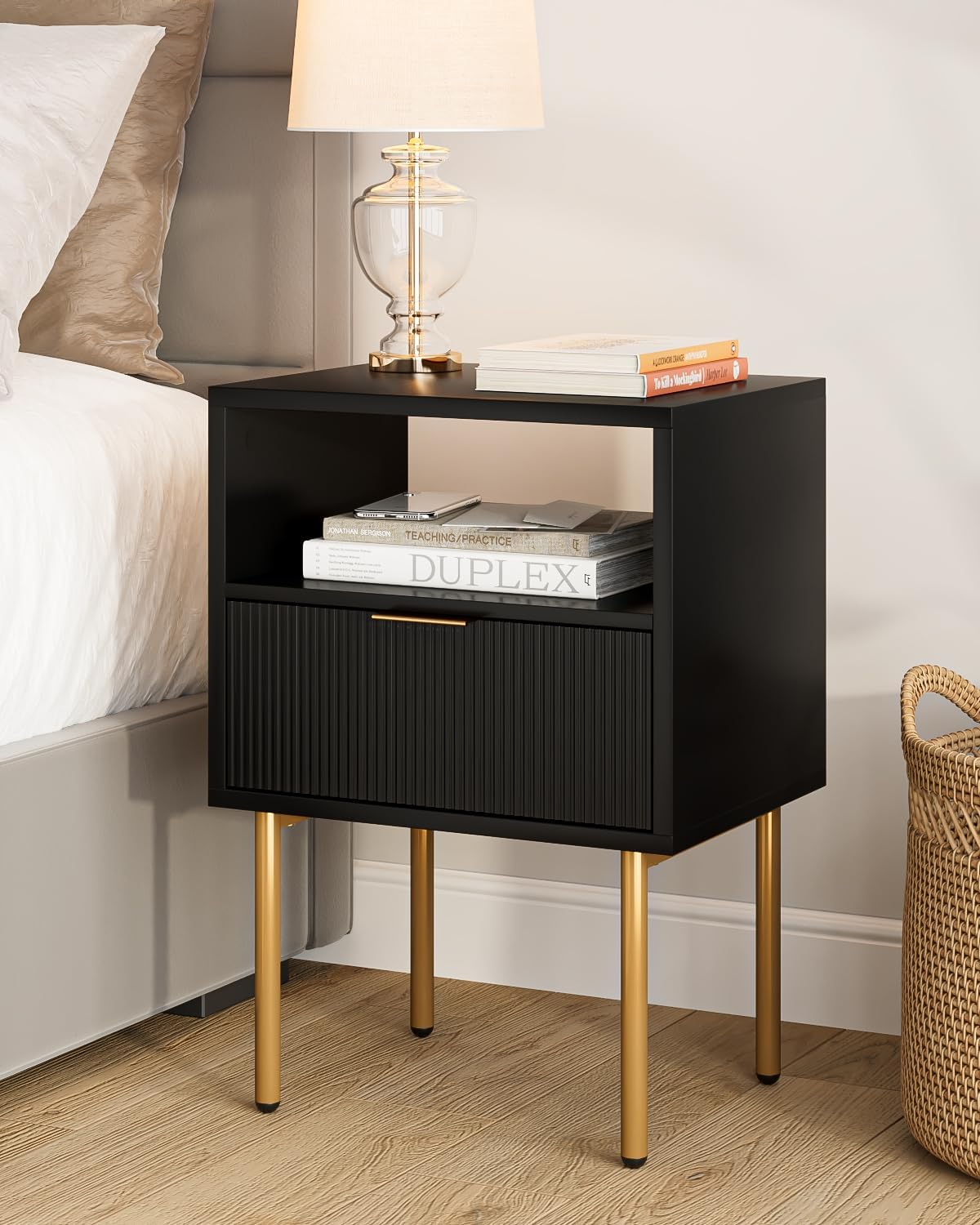 Mid-Century Modern Nightstand with Storage Drawer and Shelf