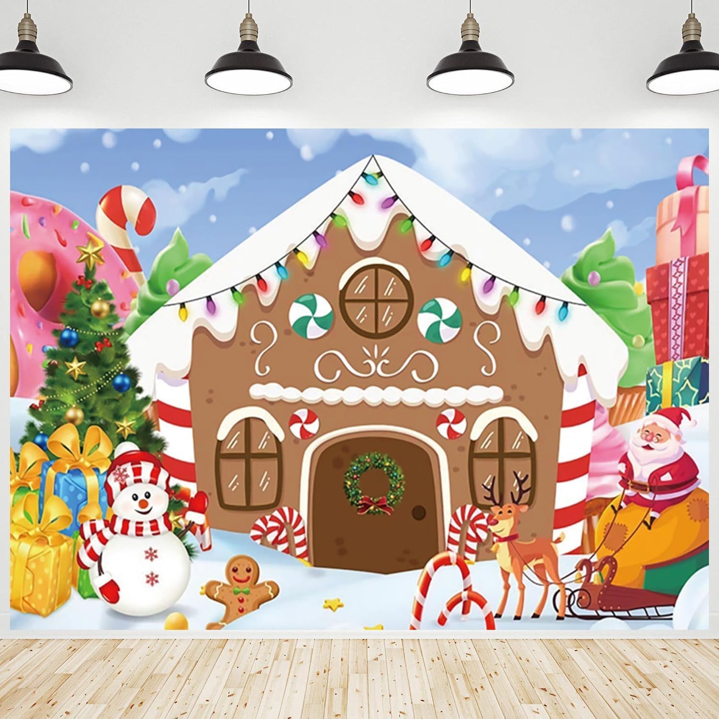 Christmas Backdrop Winter Gingerbread House for Parties
