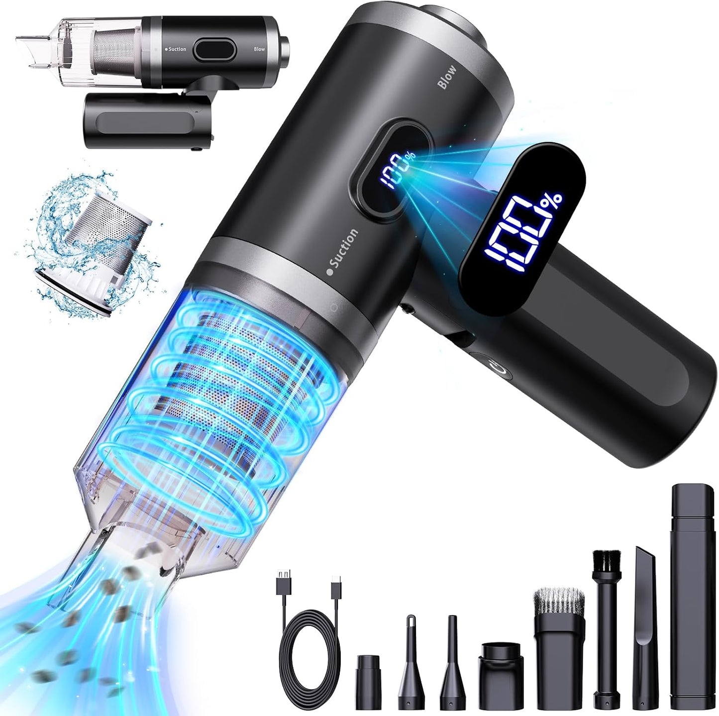 Portable Cordless Car Vacuum - 14000PA Suction Power