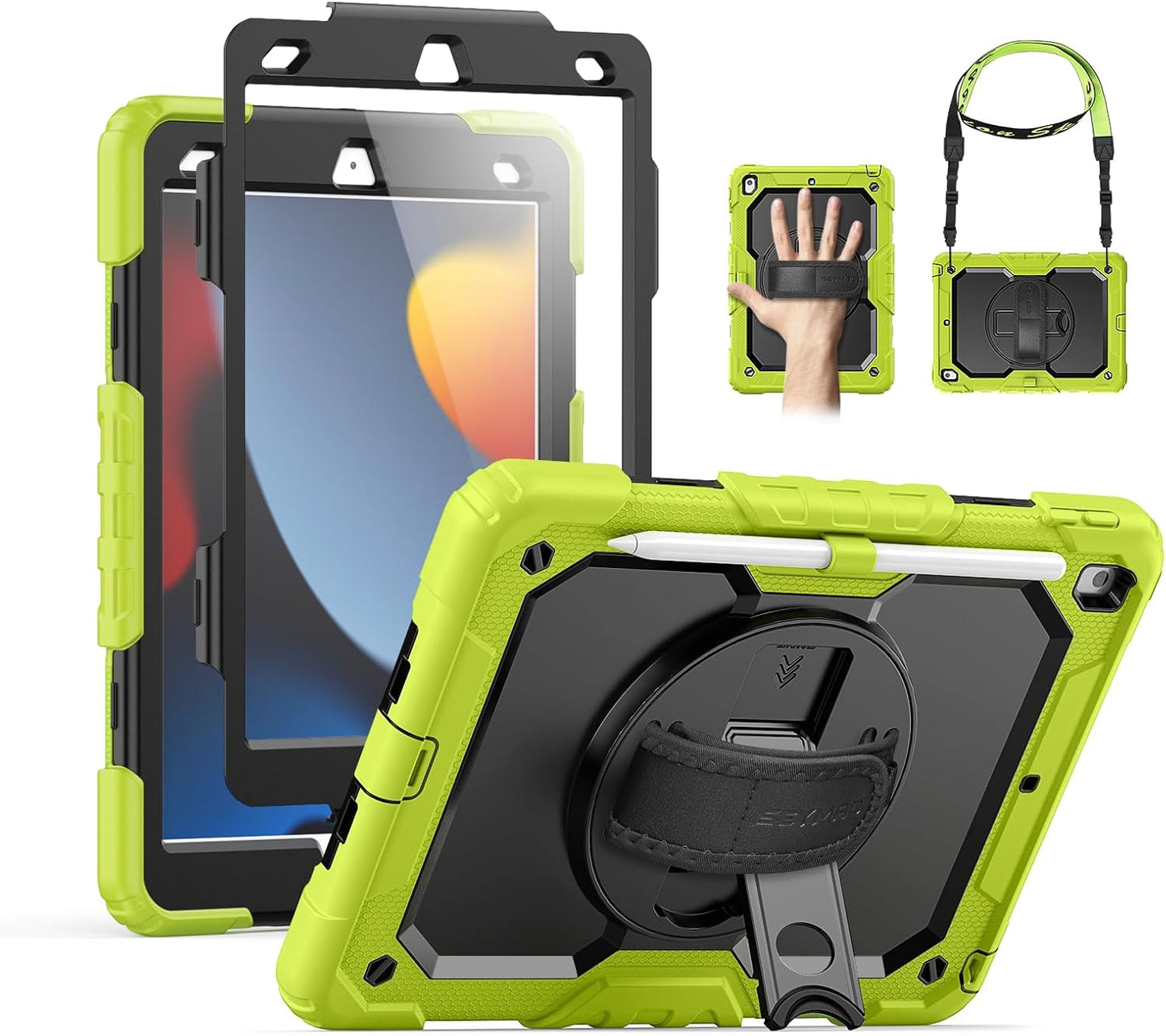 SEYMAC Heavy Duty iPad 10.2 Case with Rotating Stand and Strap