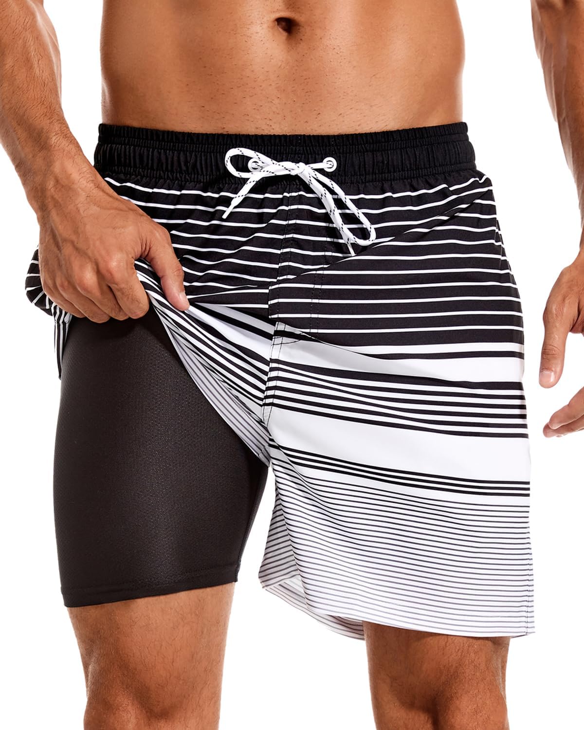 SILKWORLD Mens Swim Trunks with Compression Liner for Comfort