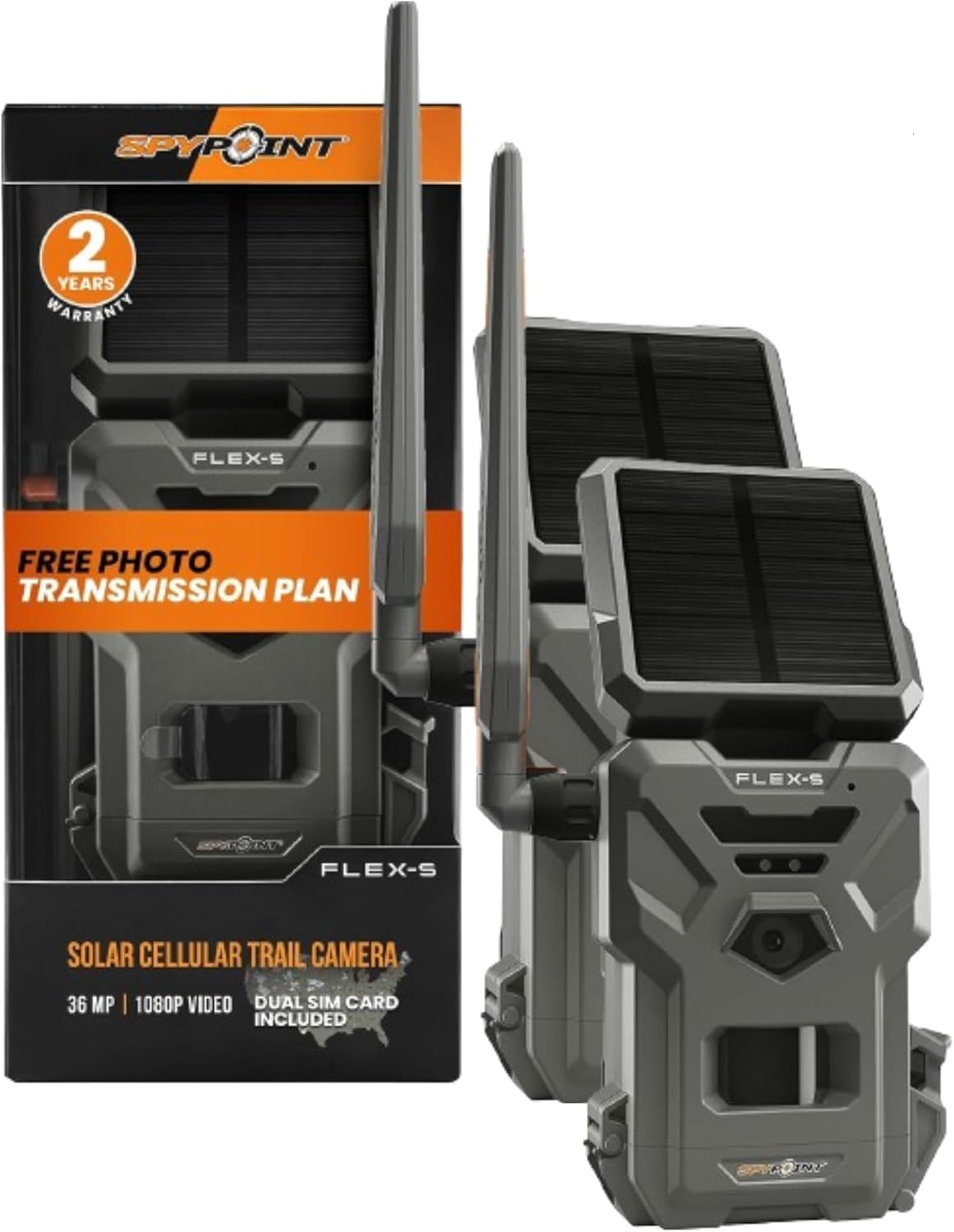 SPYPOINT Solar Trail Cam 2pk: LTE, On-Demand, Solar Panel