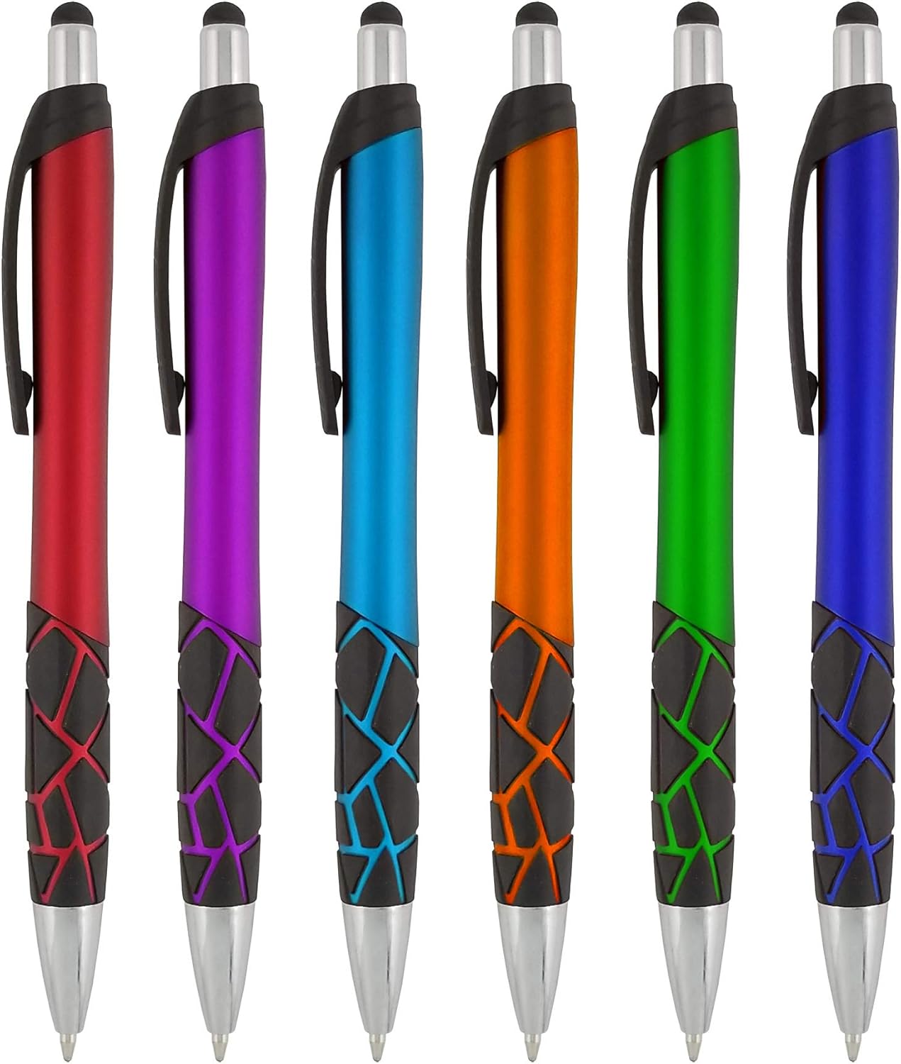 SyPen Stylus Pens - 2-in-1 Ballpoint Stylus - Sensitive Touch - Metallic Barrel - 6 Pack