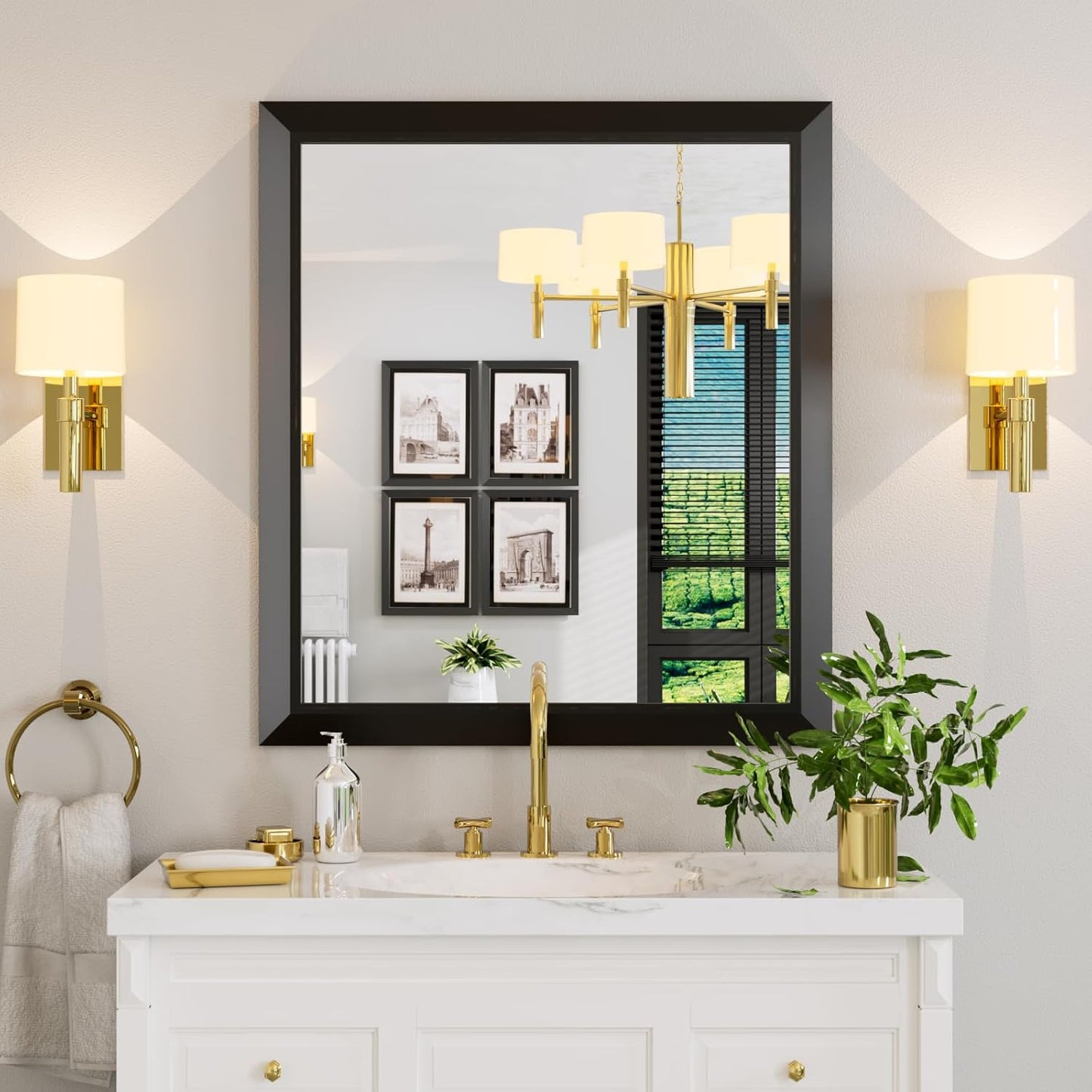 Amorho Black Bathroom Mirror 36x32 Inch for Home Decor