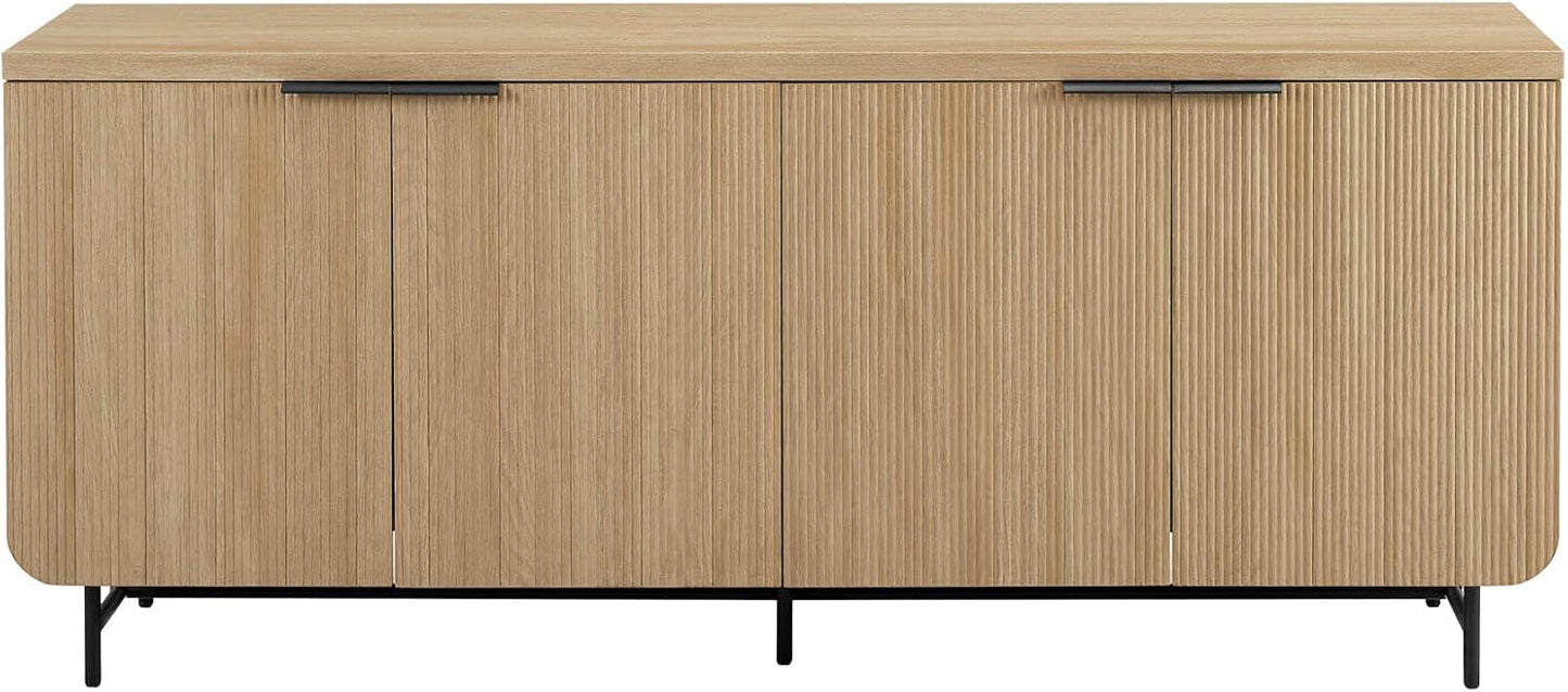 Modern Coastal Oak 4-Door Sideboard Cabinet