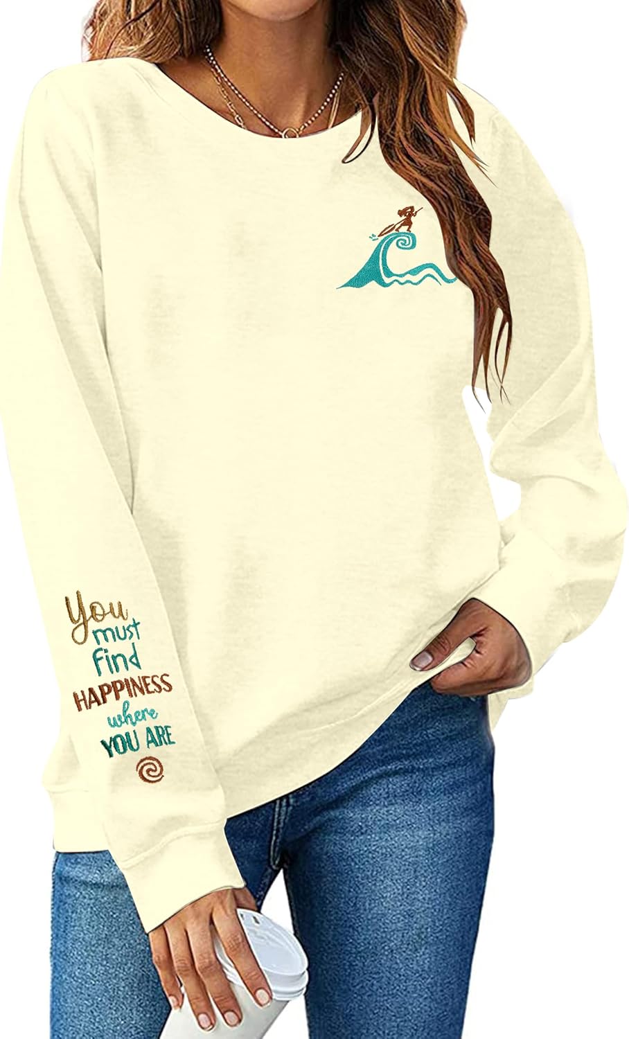 VILOVE Happiness Embroidered Sweatshirt