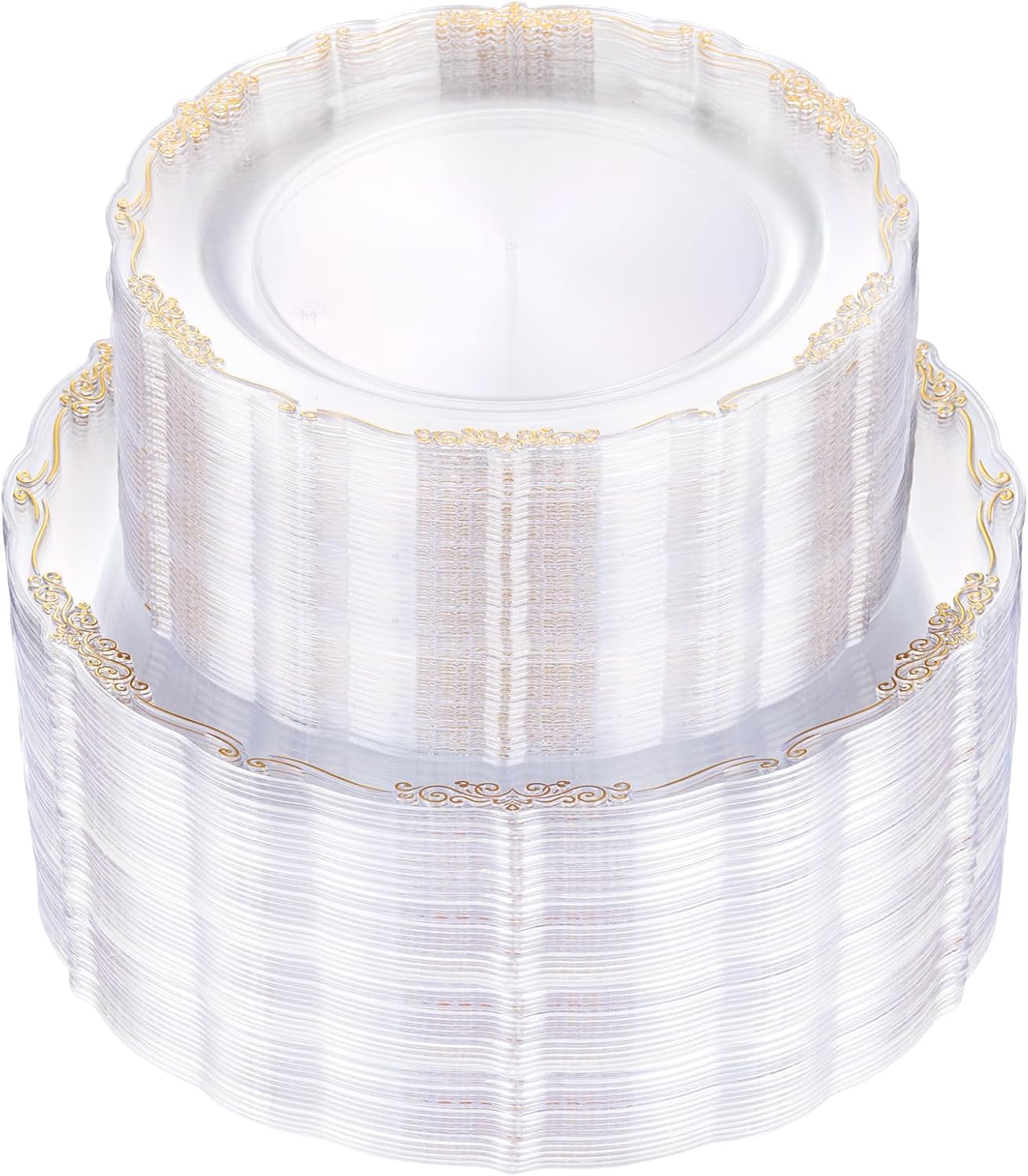 U-QE Clear Gold Plastic Plates - Perfect for Parties and Weddings