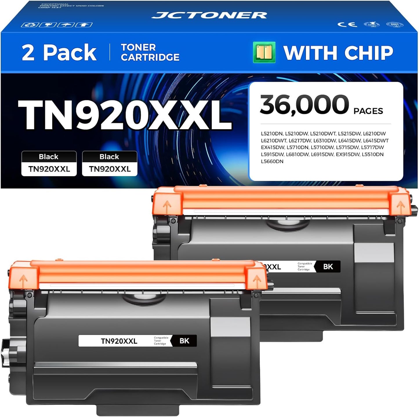 High Yield TN920XXL Black Toner Cartridge 2-Pack for Brother Printers
