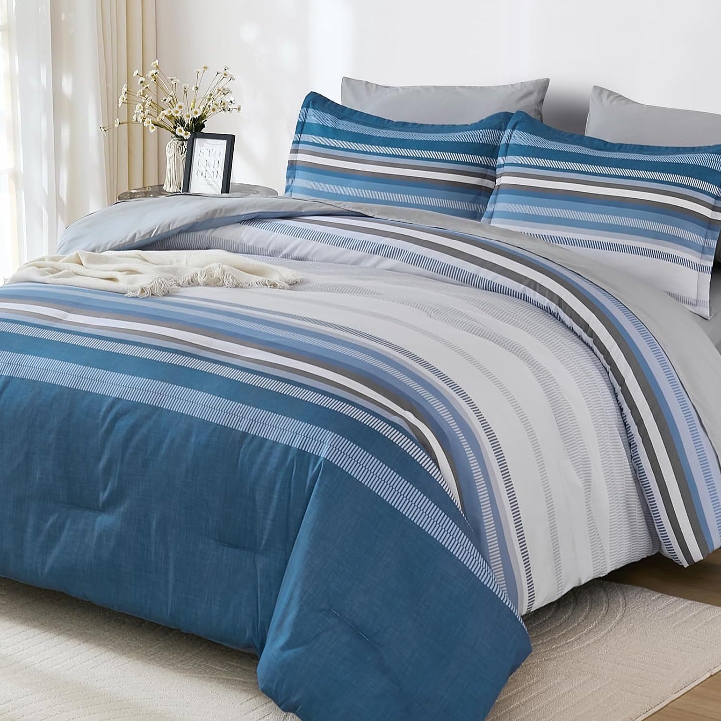 Dobuyly Grayish Blue Queen Comforter Set for Cozy Bedrooms