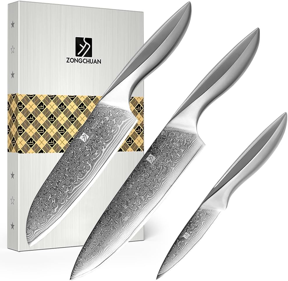 3 PCS Damascus Chef Knife Set for Ultra-Smooth Cutting