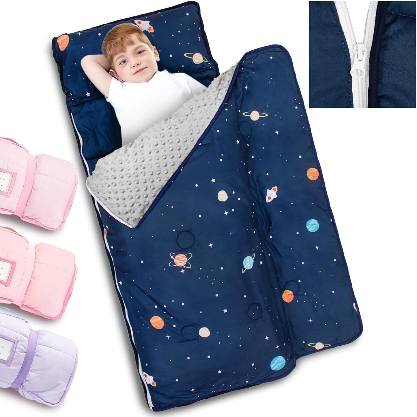 Primlect Toddler Nap Mat with Detachable Blanket for Kids
