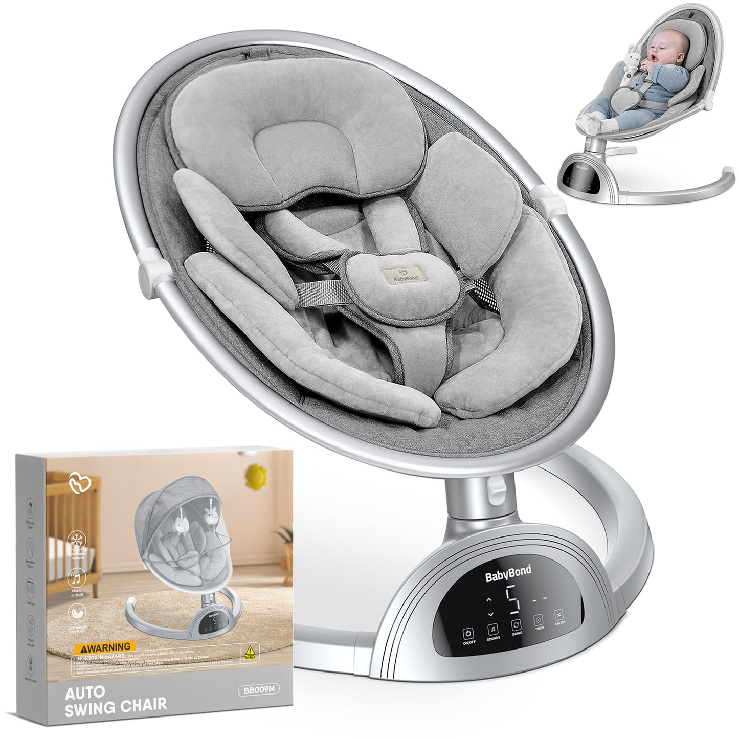 Portable Bluetooth Baby Swing - Music, Safety, Speeds!