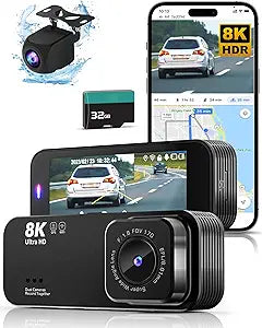 8K UHD Dash Cam Front and Rear with Night Vision & GPS