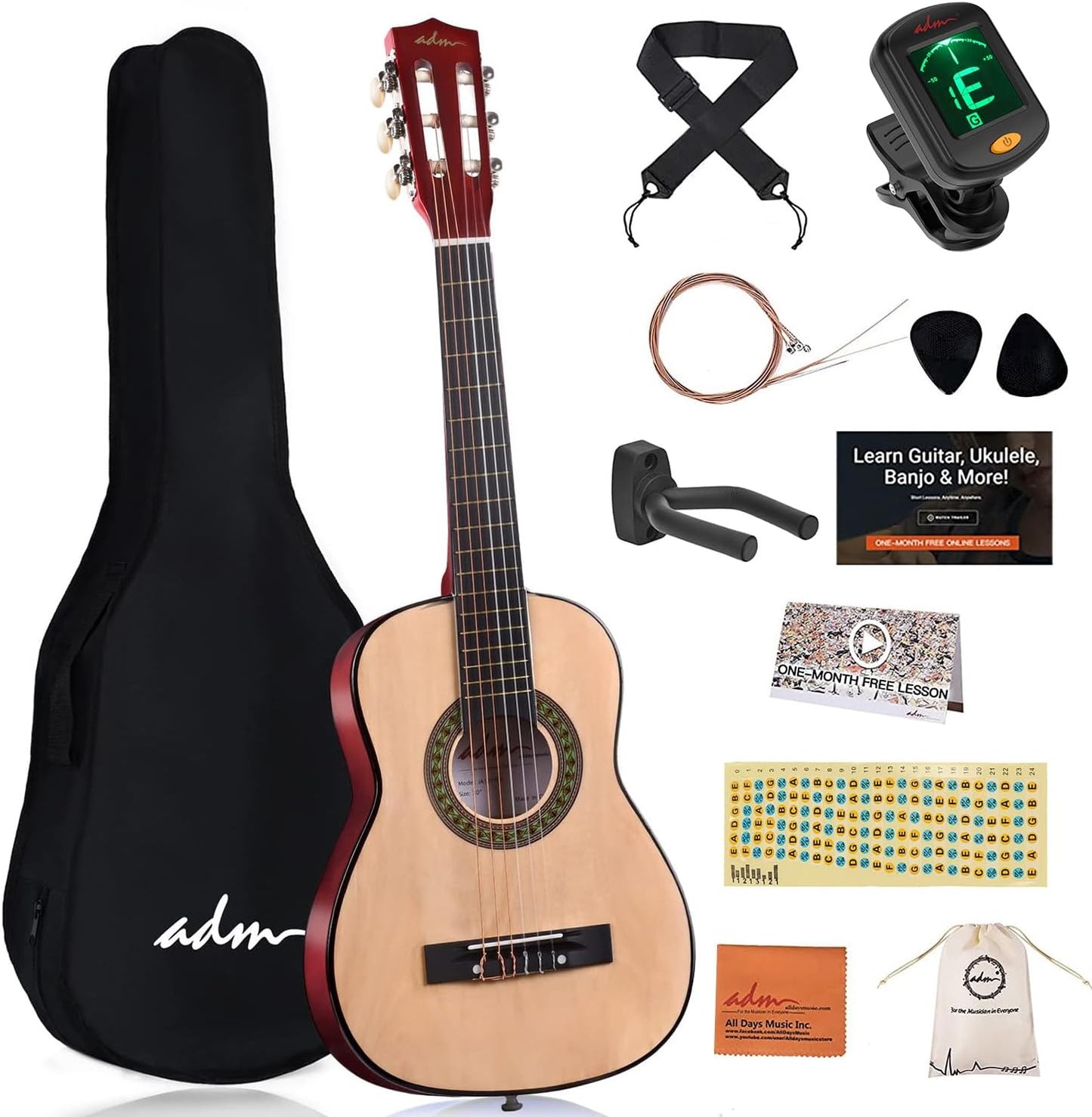 ADM Beginner Acoustic Classical Guitar Bundle Kit for Kids