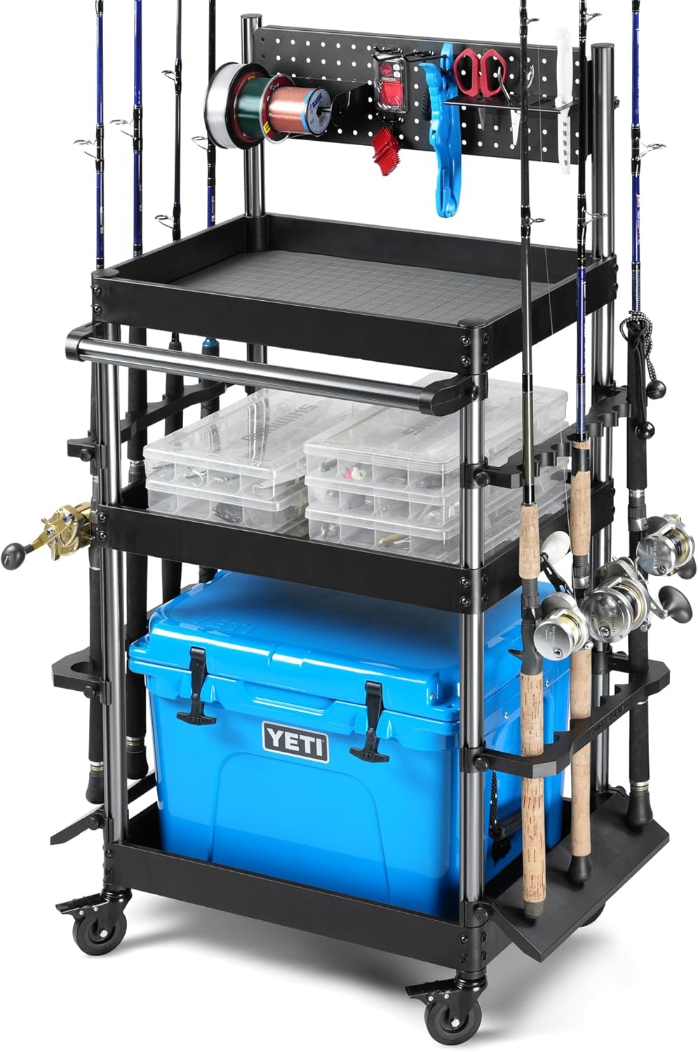 Savior Equipment 16-Rod Tackle Cart | Adjustable Reel Rack