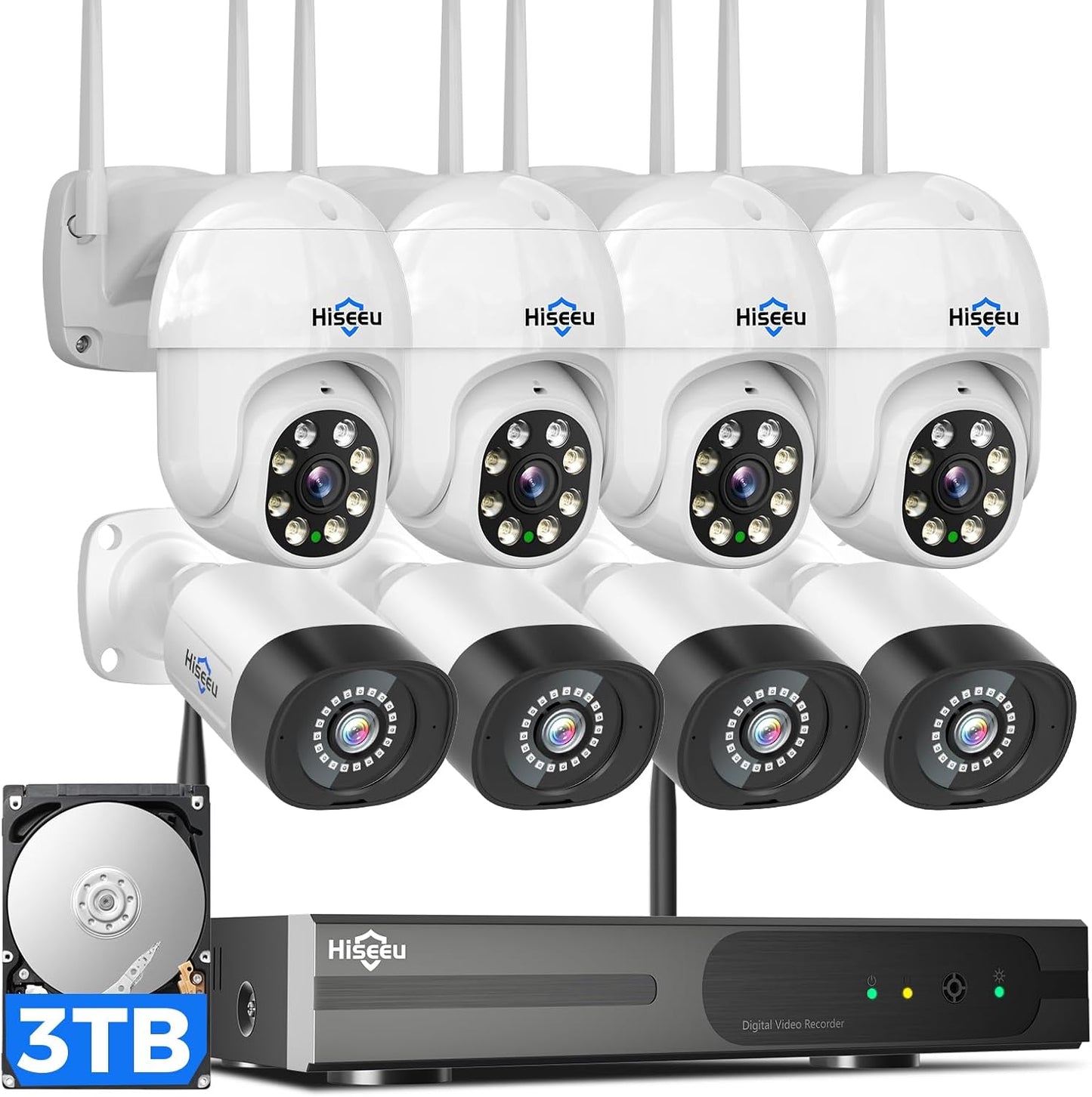 Hiseeu Wireless Security Cameras System with 5MP PTZ & Bullet