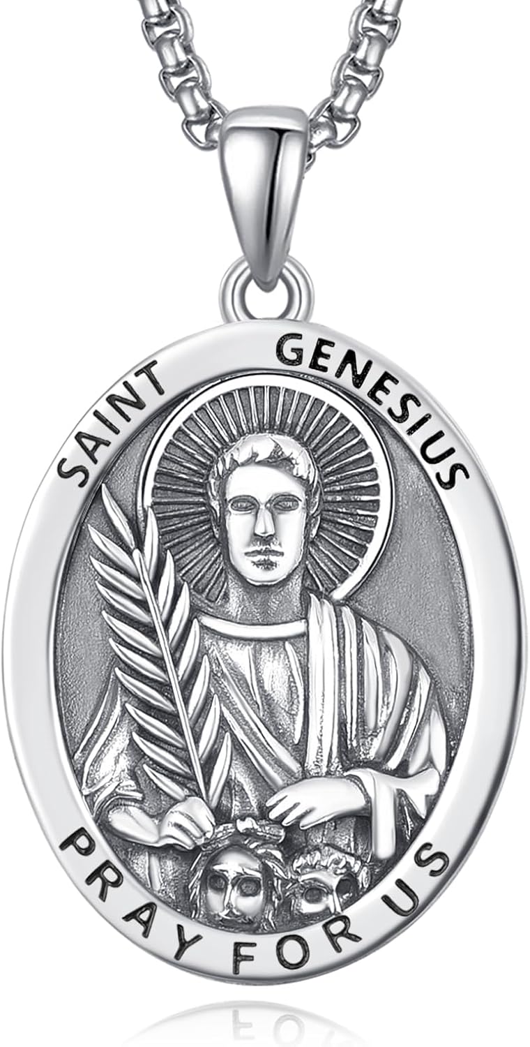 925 Sterling Silver Patron Saint Medals Amulet Necklace for Men