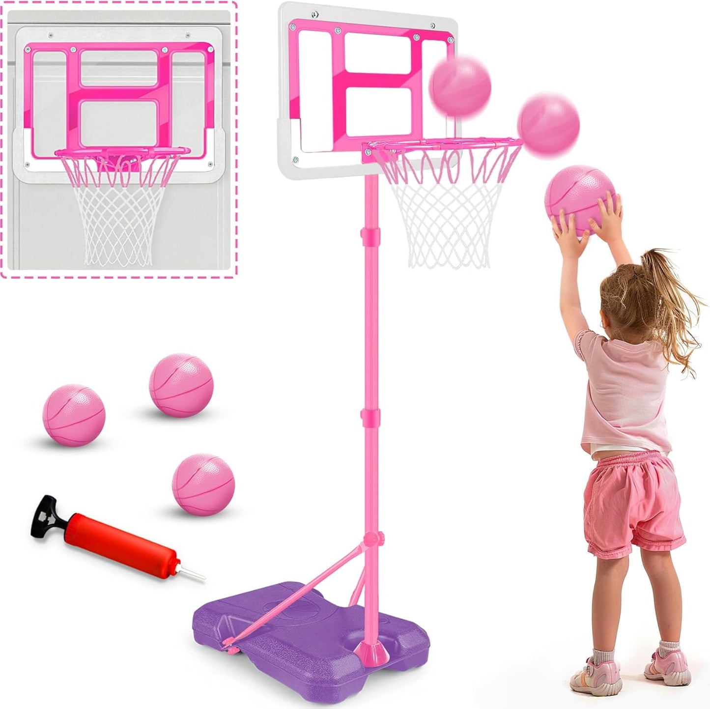 Kids Basketball Hoop with Stand - Adjustable Indoor Outdoor Fun