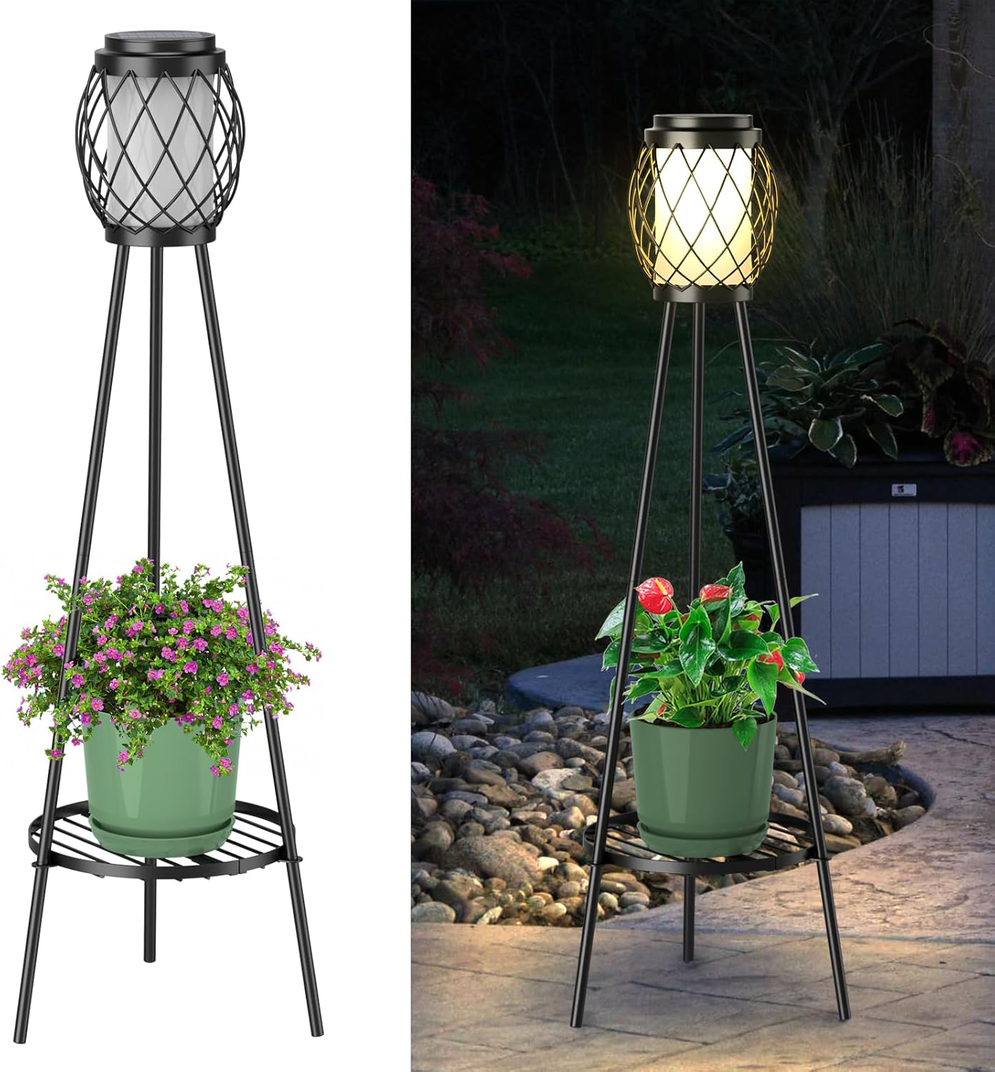 Solar Lights Outdoor with Plant Stands for Garden and Patio
