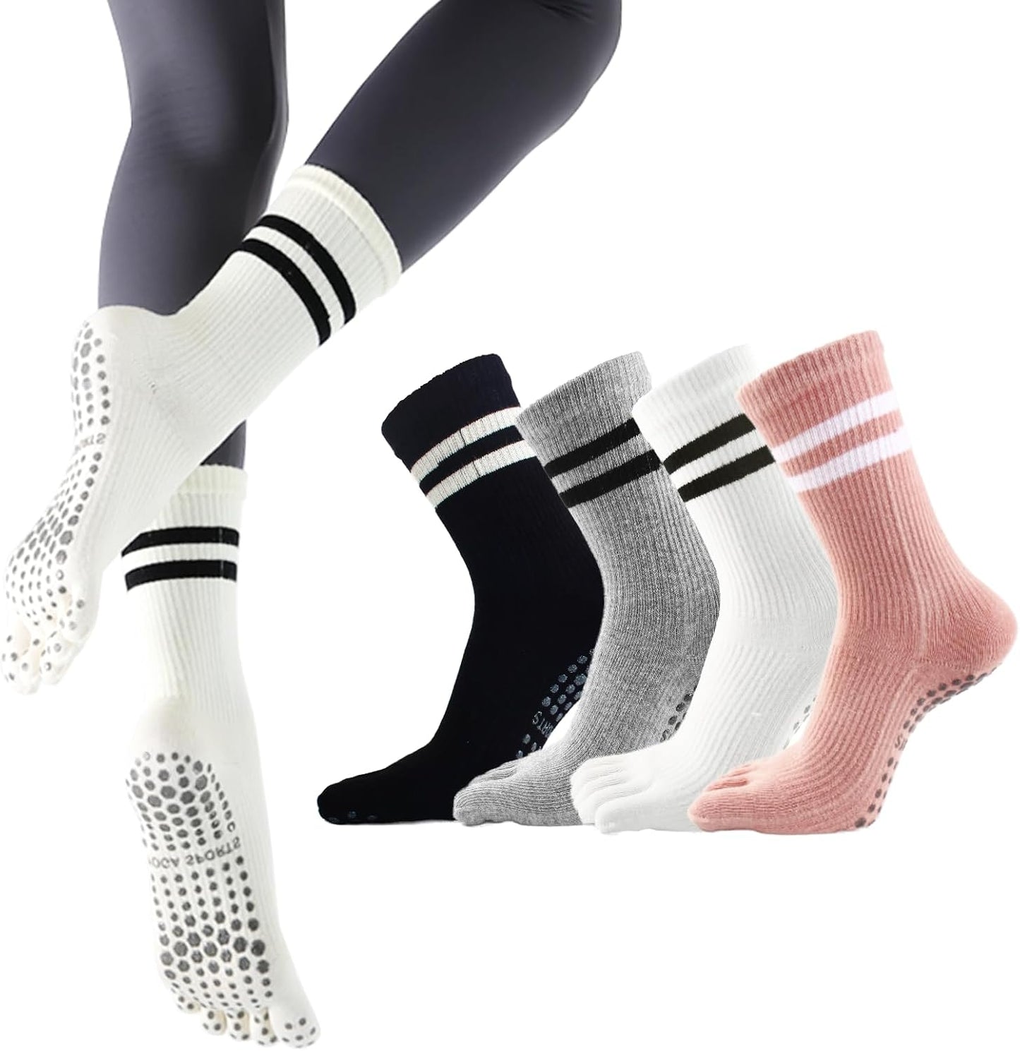 Non Slip Pilates Socks: Grip & Style - 4 Pairs