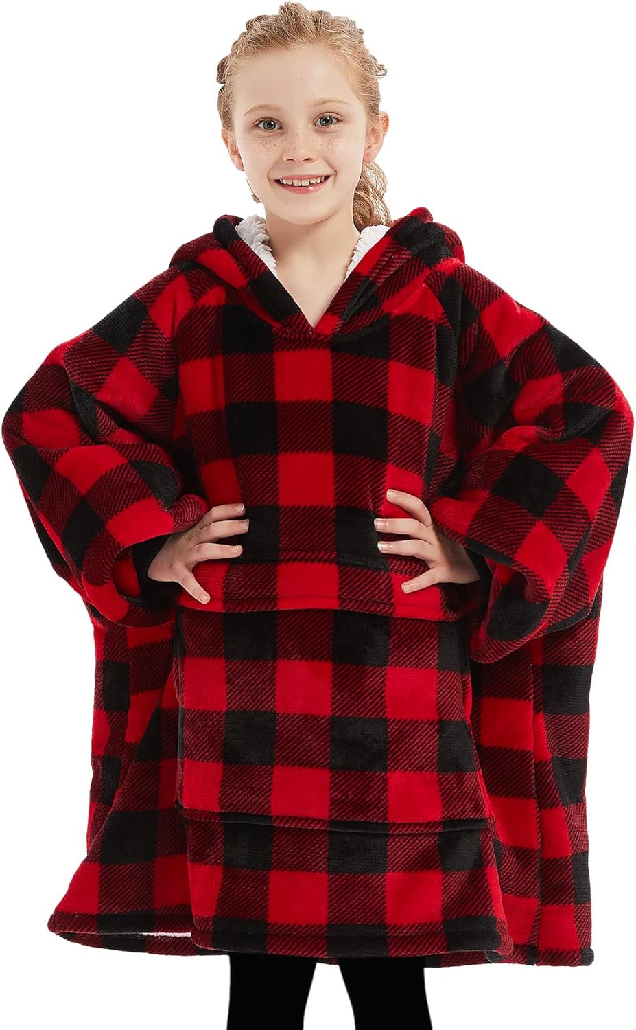 KFUBUO Wearable Blanket Hoodie for Kids - Cozy Sherpa Design