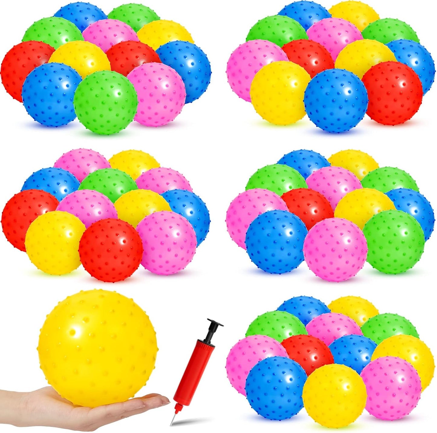 Junkin 100 Pack Knobby Balls with Pump for Sensory Play