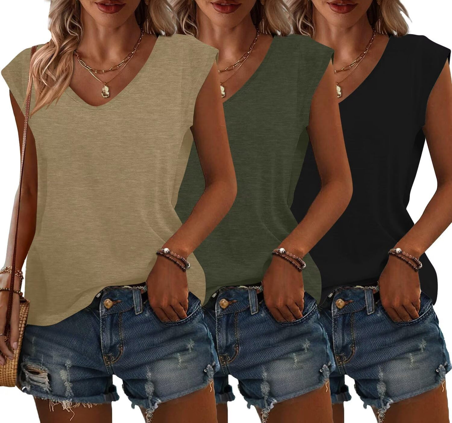Bliwov 3 Pack Womens Cap Sleeve Tops for Casual Summer Wear