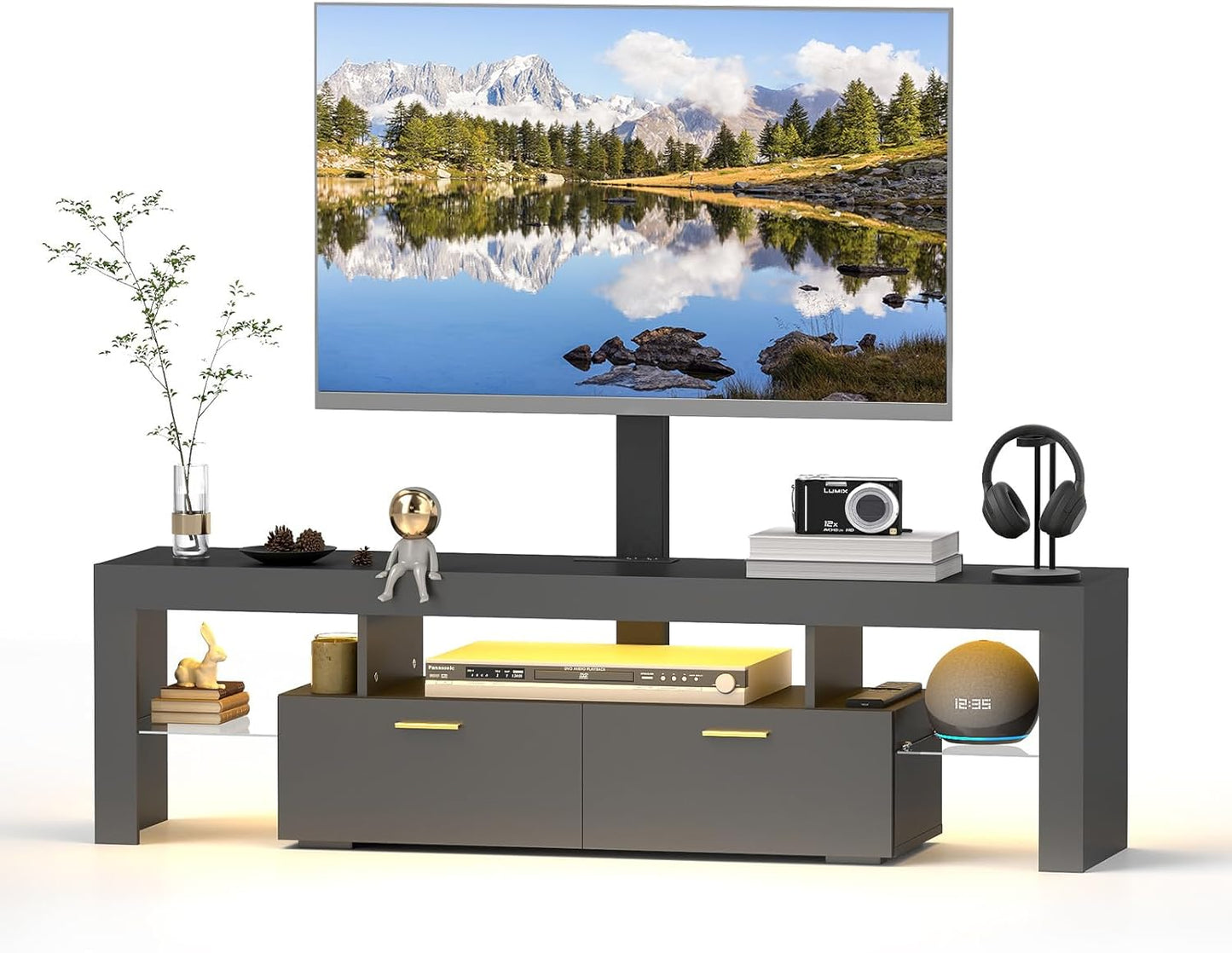 Redkey TV Stand with RGB Lights - 2AC Outlets - 80 TVs - Pure Black