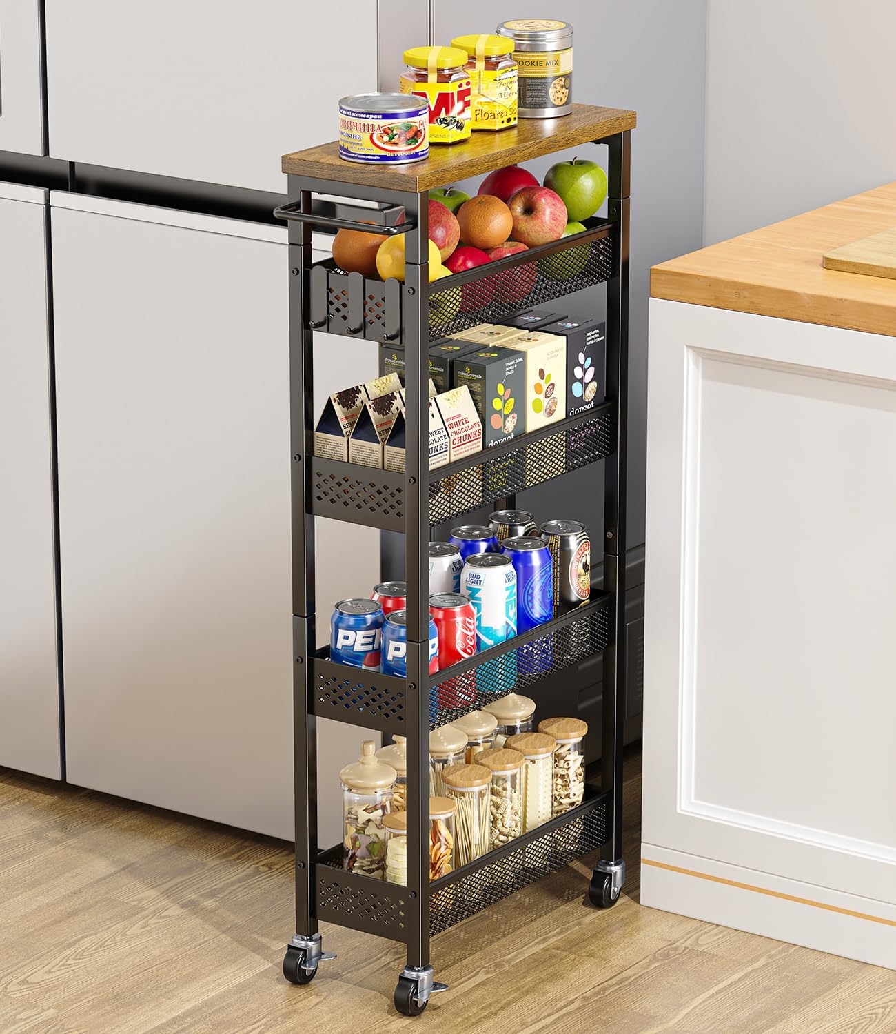 Giwil Slim Storage Cart: 5 Tier Narrow Kitchen Rolling Cart