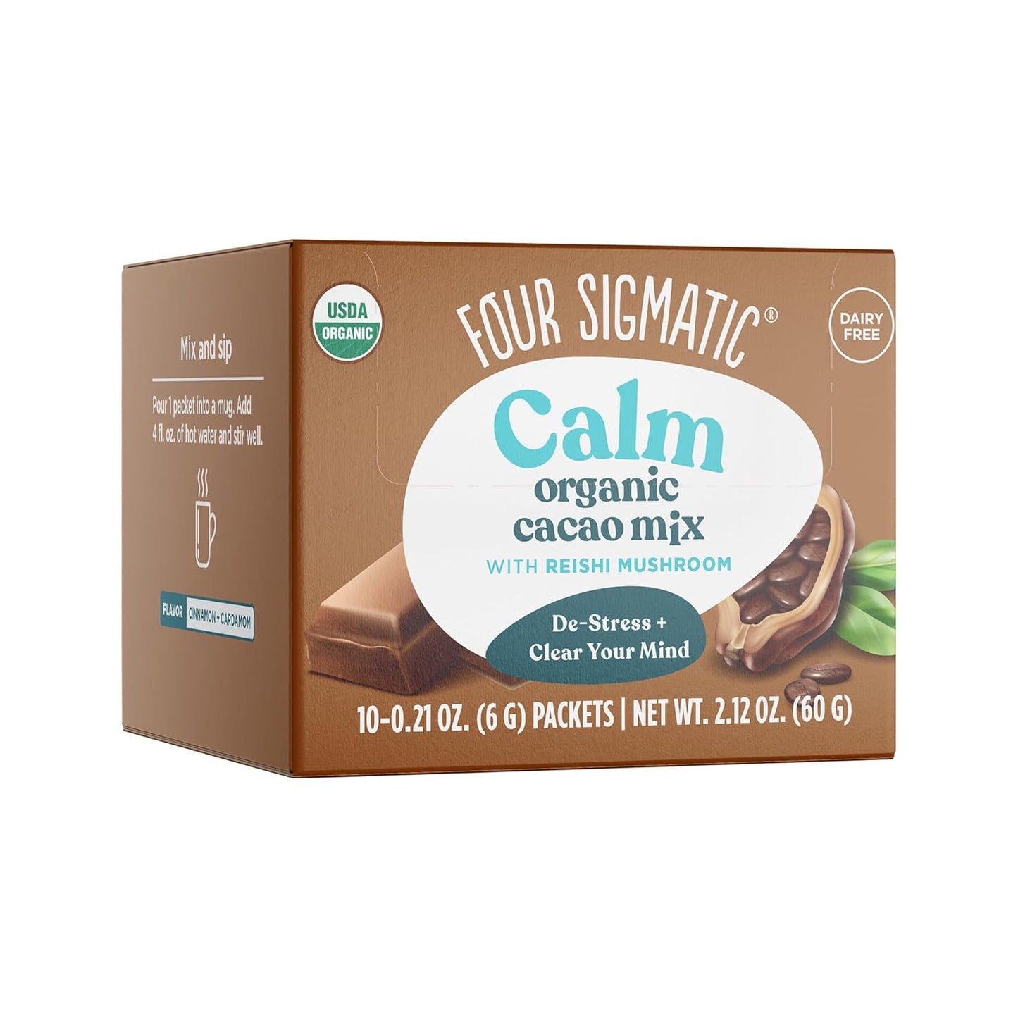 Organic Reishi Cacao Mix | Promotes Calm | Vegan & GF | 10 Count