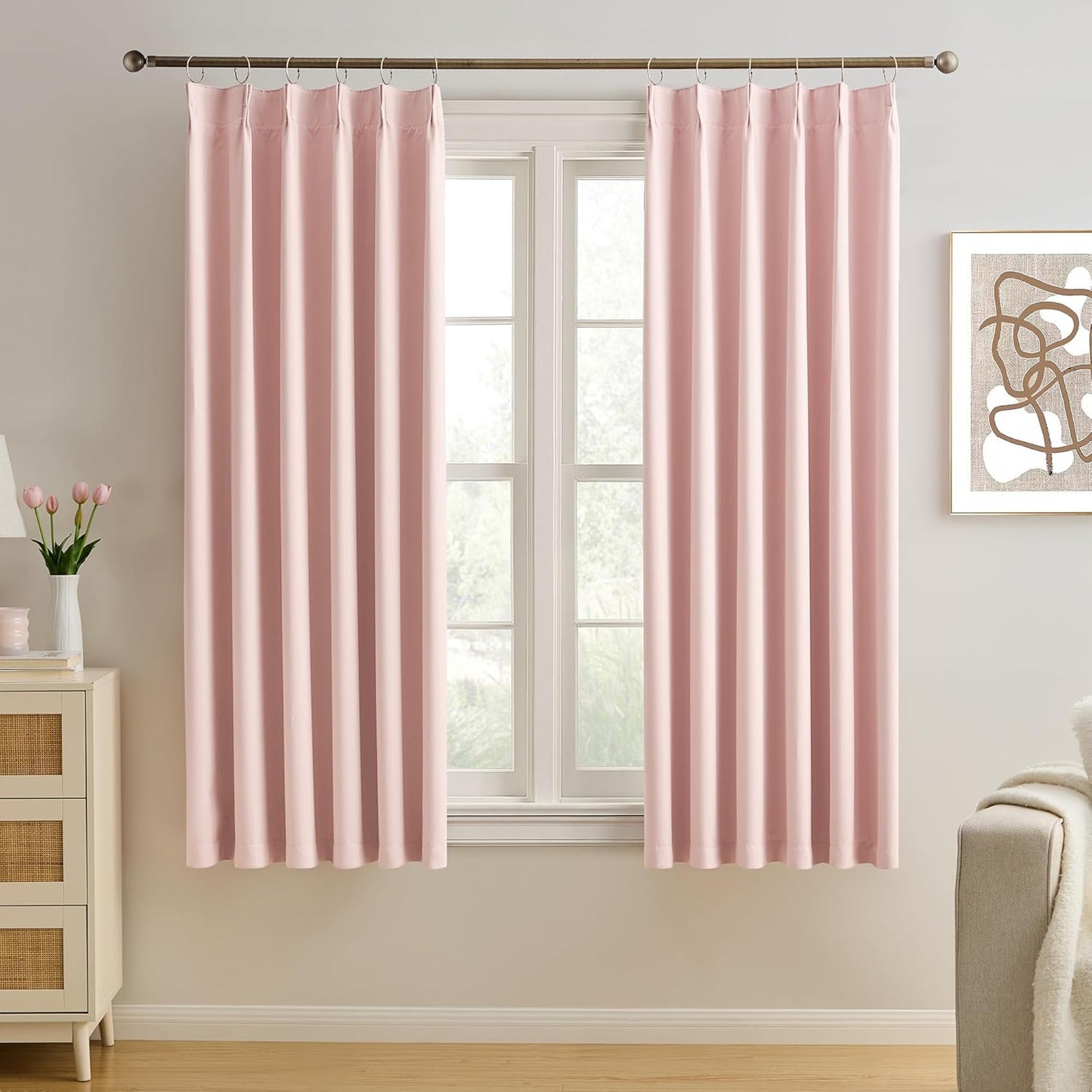 Pinch Pleated Pink Blackout Curtains for Girl's Bedroom
