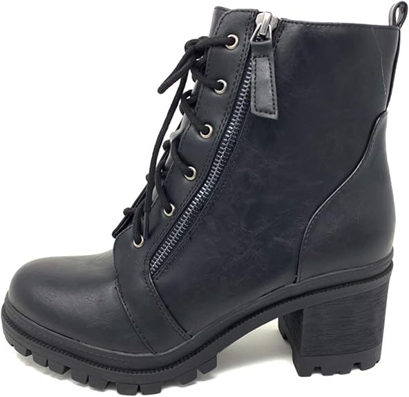 Soda Indiana Women's Faux Leather Lace Up High Chunky Heel Booties