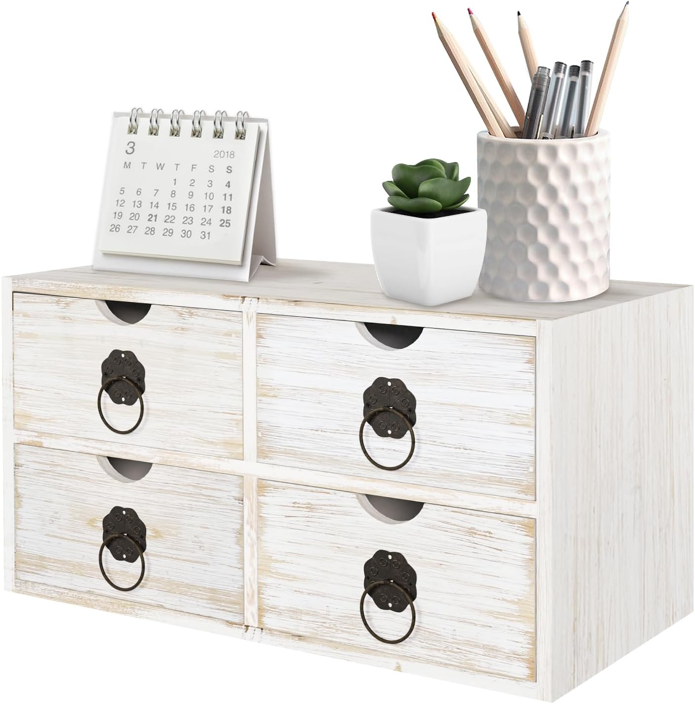 Wood Desk Organizer with Drawer for Home Office Supplies Storage