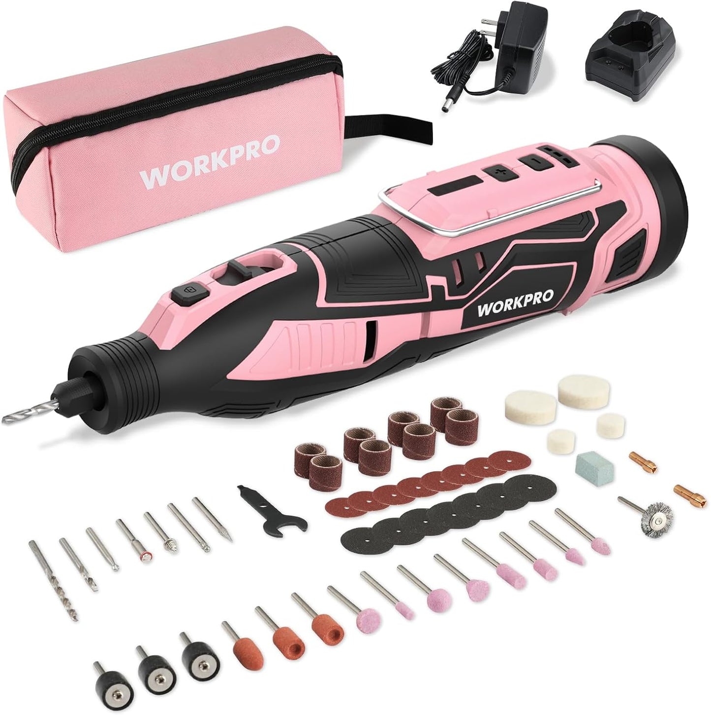 WORKPRO Pink 12V Cordless Rotary Tool Kit for DIY Enthusiasts