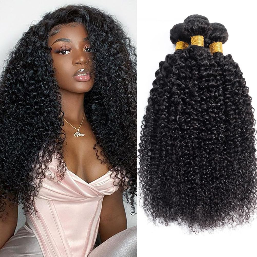 Kinky Curly Human Hair Bundles for Black Women - 8 10 12 in
