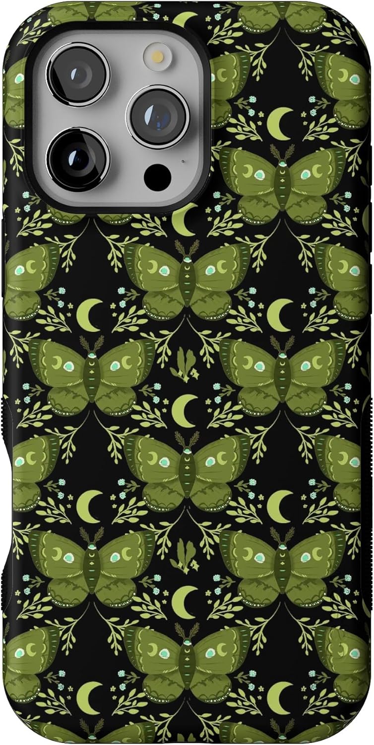 Casely iPhone 16 Pro Case - Mystic Moths Green Twilight Design