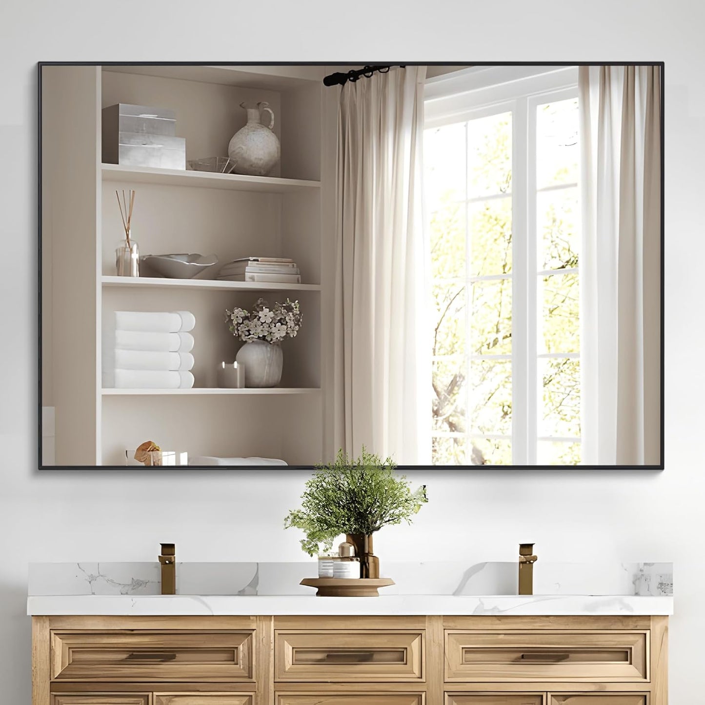 Black Bathroom Mirror for Wall, 30x48 Inch Rectangle Design
