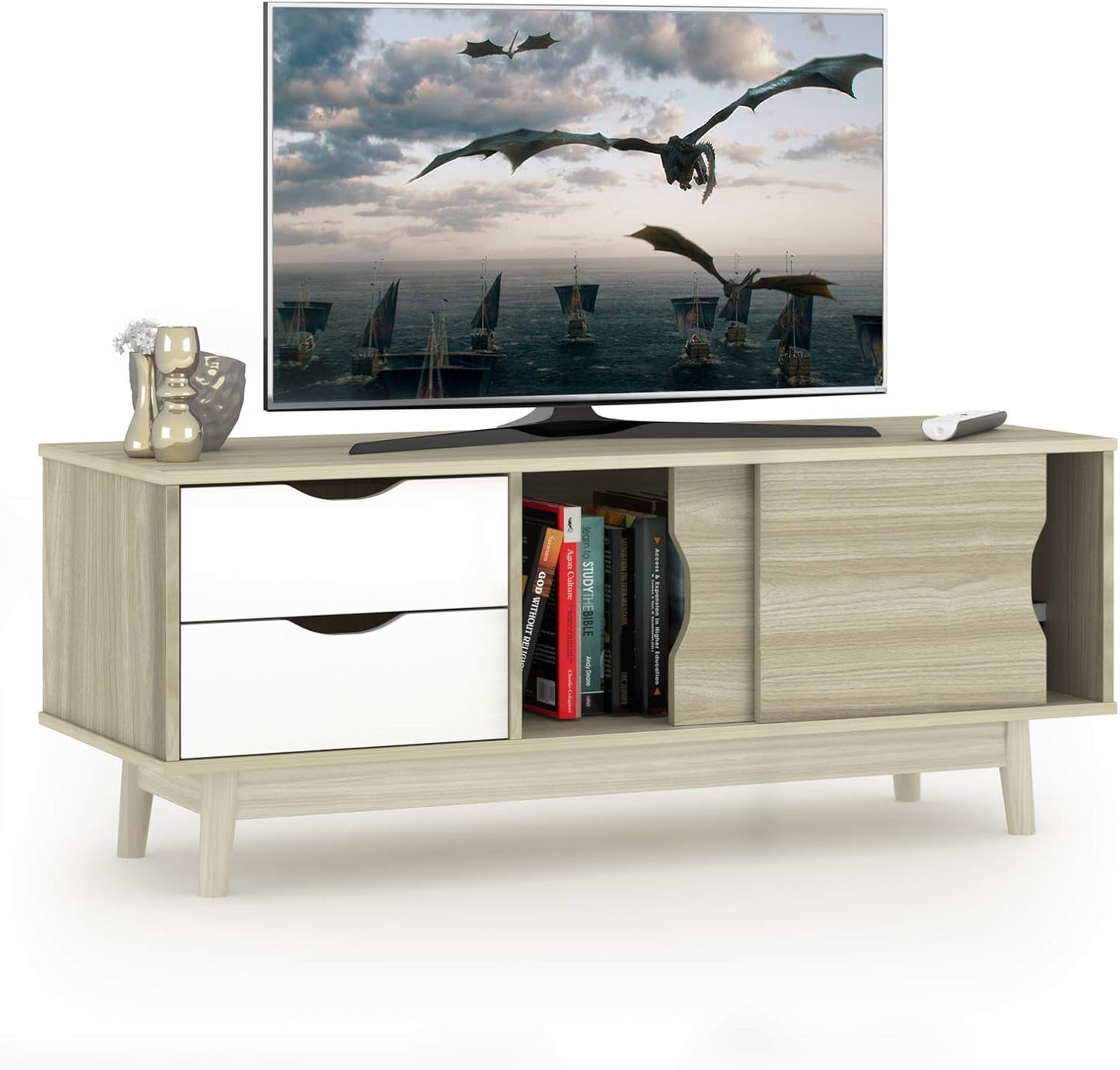 Tangkula Oak TV Stand: Stylish Storage Solution