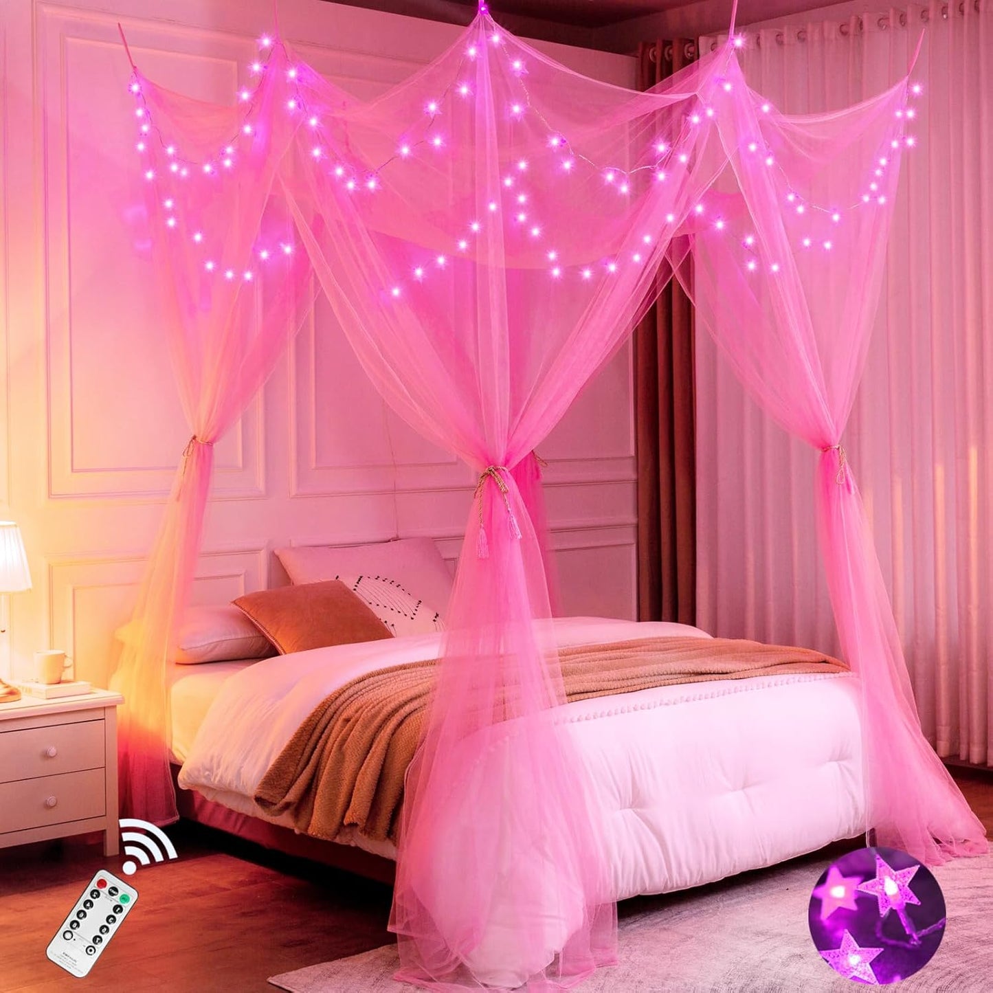 Pink Bed Canopy with Starry Lights - Lovelite!