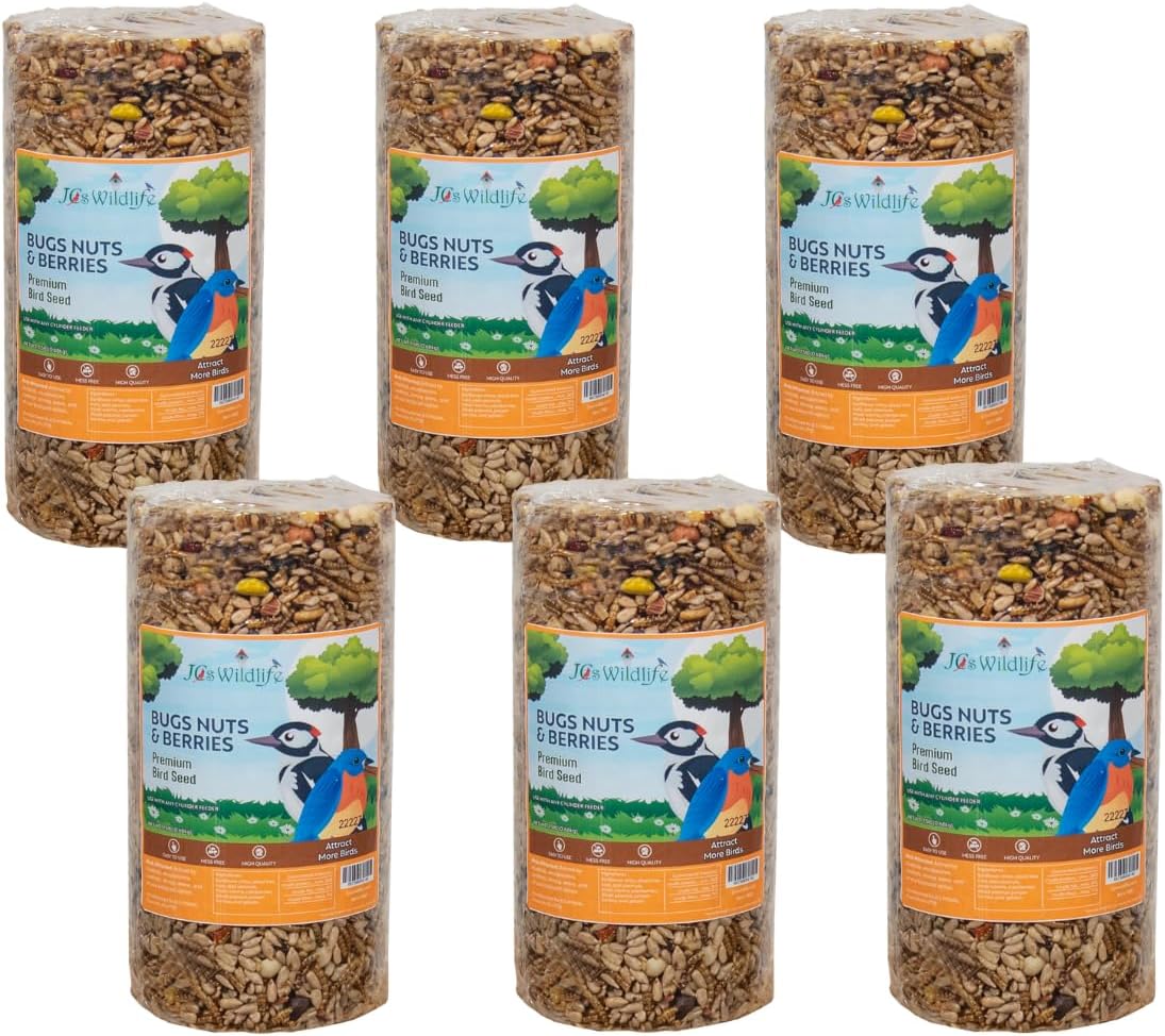 Premium Bird Seed Cylinder with Bugs, Nuts, & Berries Blend