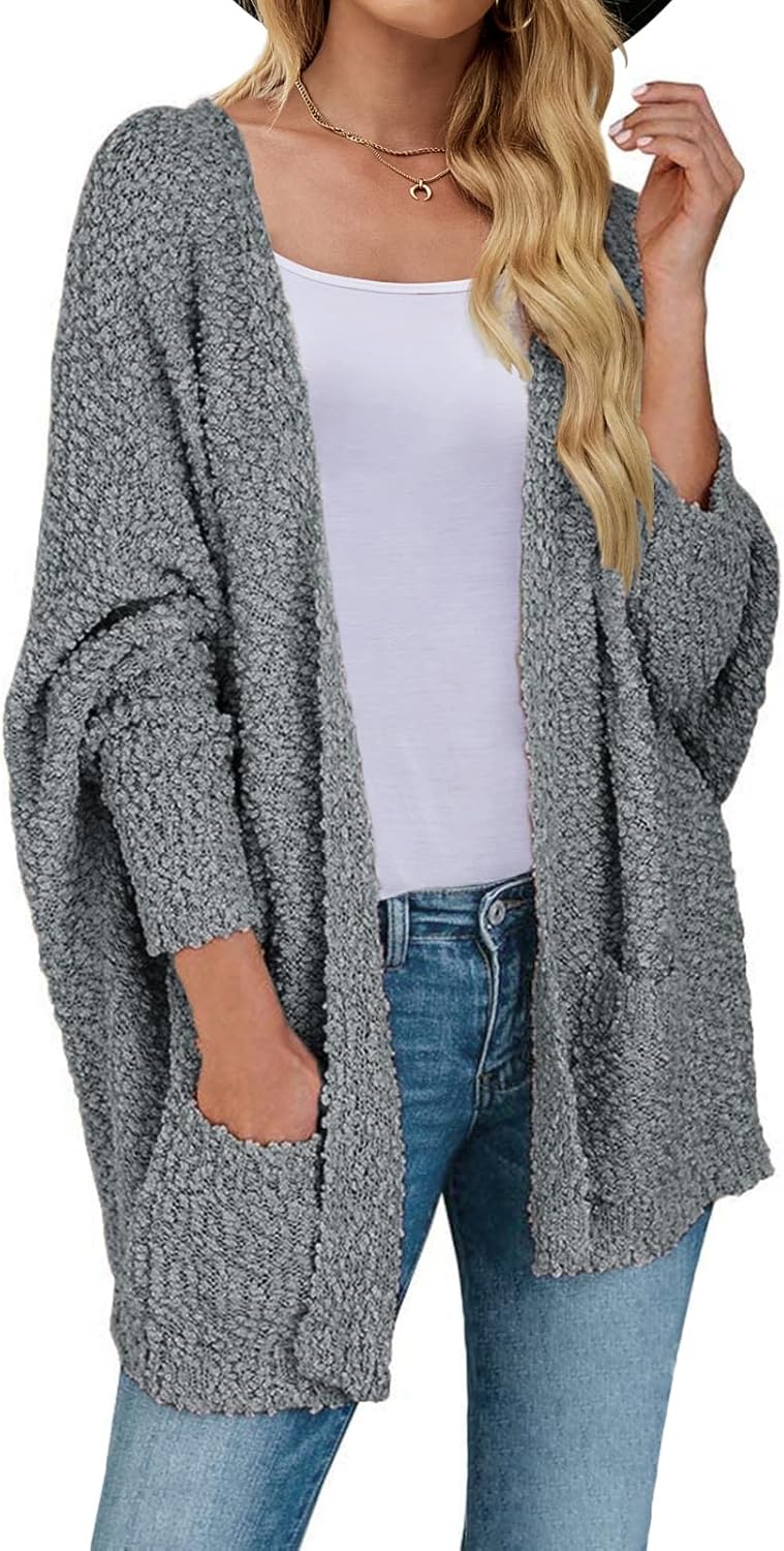 Fuzzy Popcorn Batwing Sleeve Cardigan for Cozy Winter Style