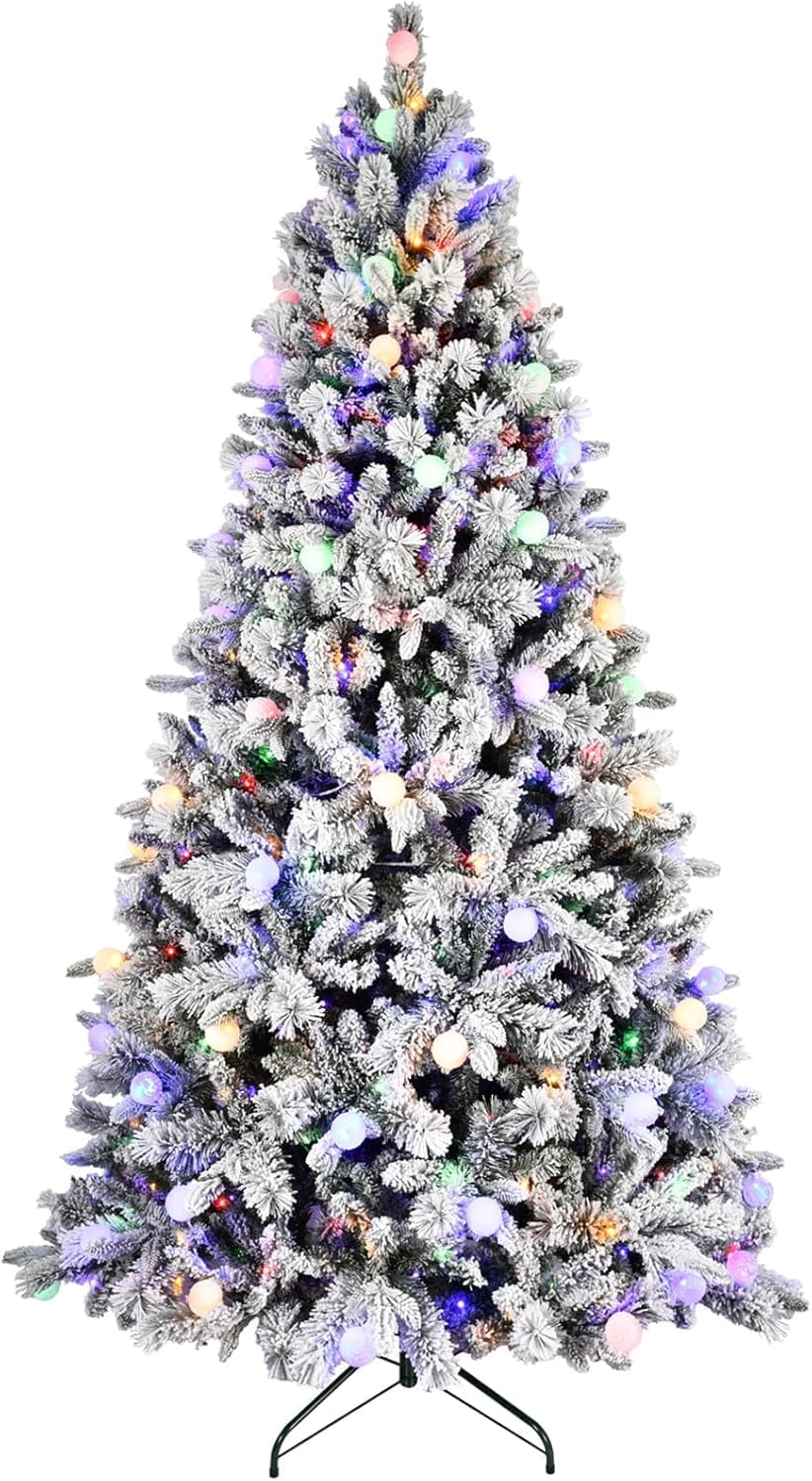 6 ft Prelit Flocked Christmas Tree with Colorful Lights