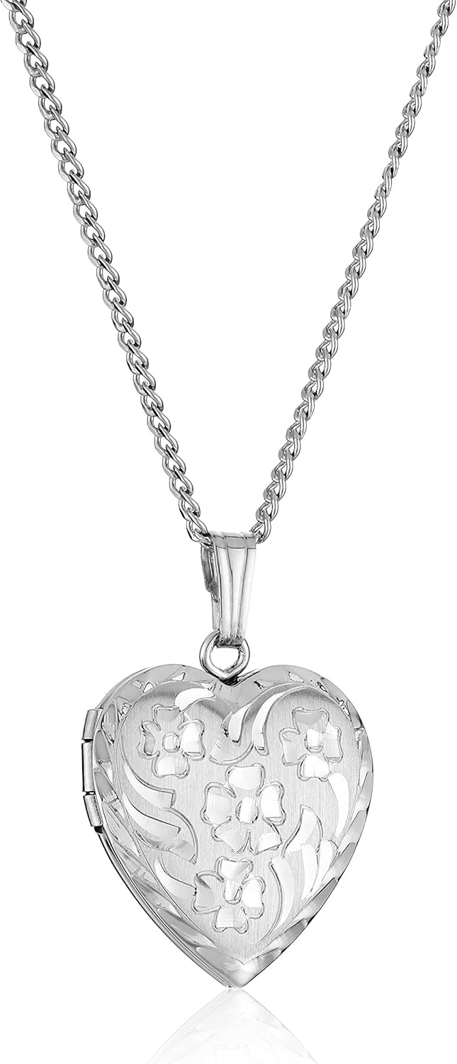 Elegant 14k Engraved Flowers Heart Locket Necklace, 18 in