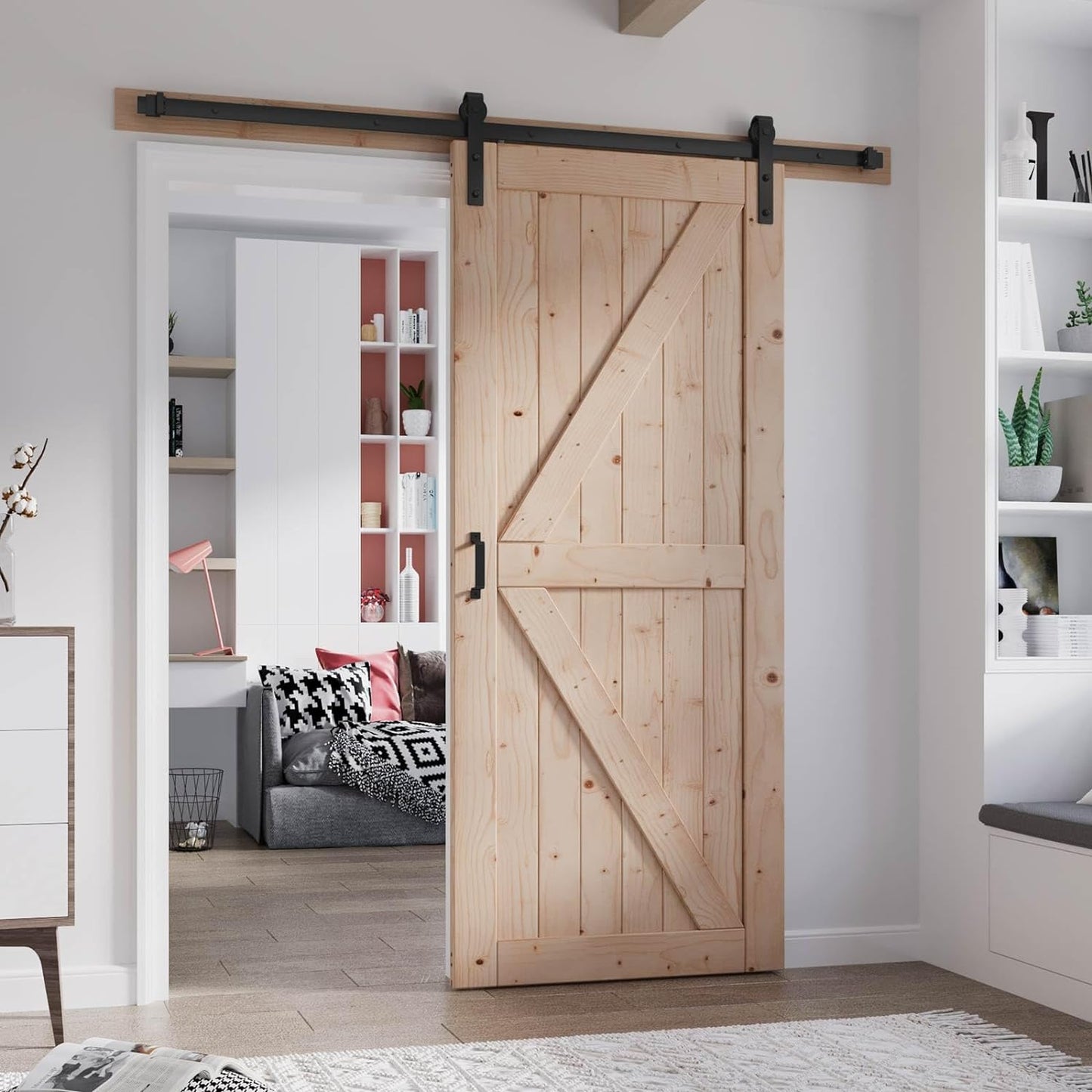 FREDBECK 36in x 84in Wood Barn Door with Hardware Kit Included