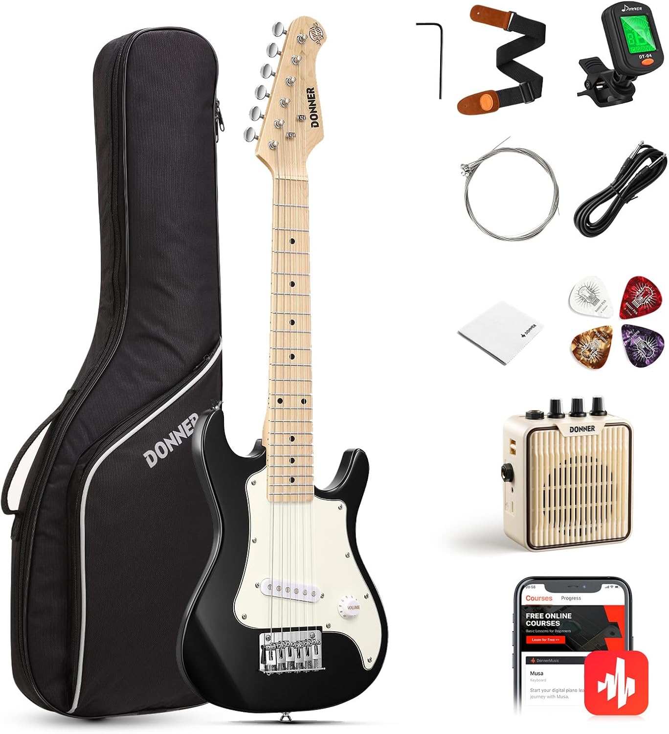 Beginner Electric Guitar Kit for Kids | Donner DSJ-100 Black