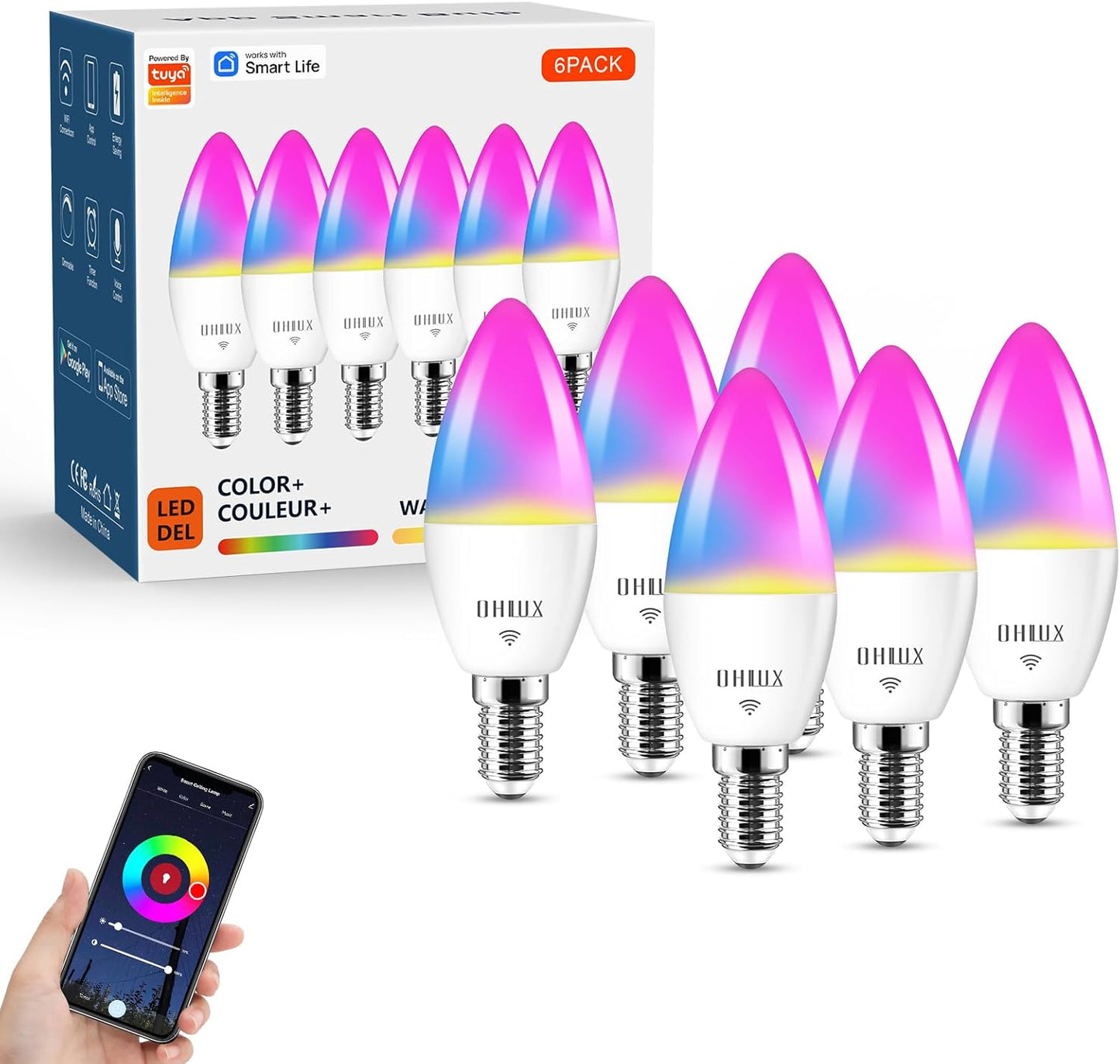 Smart Candelabra LED Light Bulbs with Color Changing Features