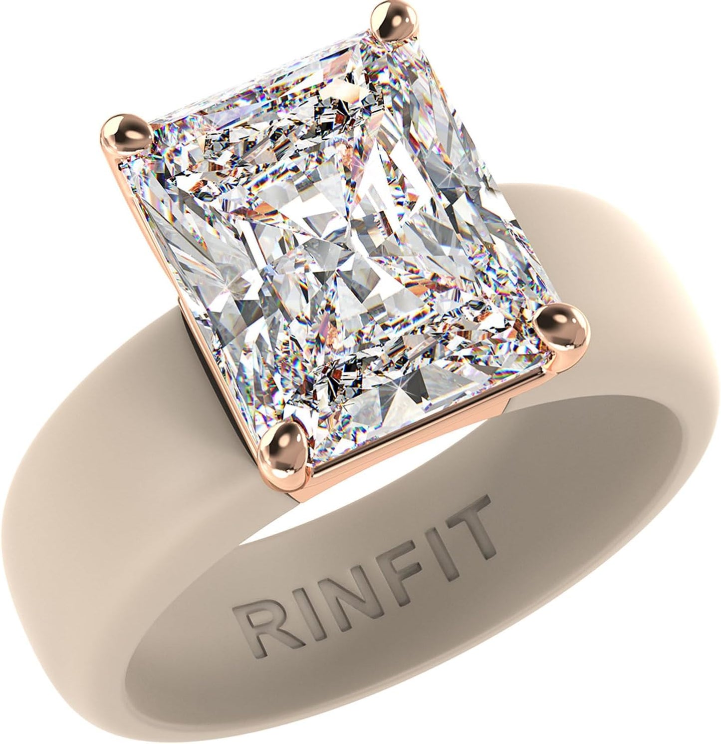 Rinfit Silicone Ring with Emerald Cut Cubic Zirconia for Women
